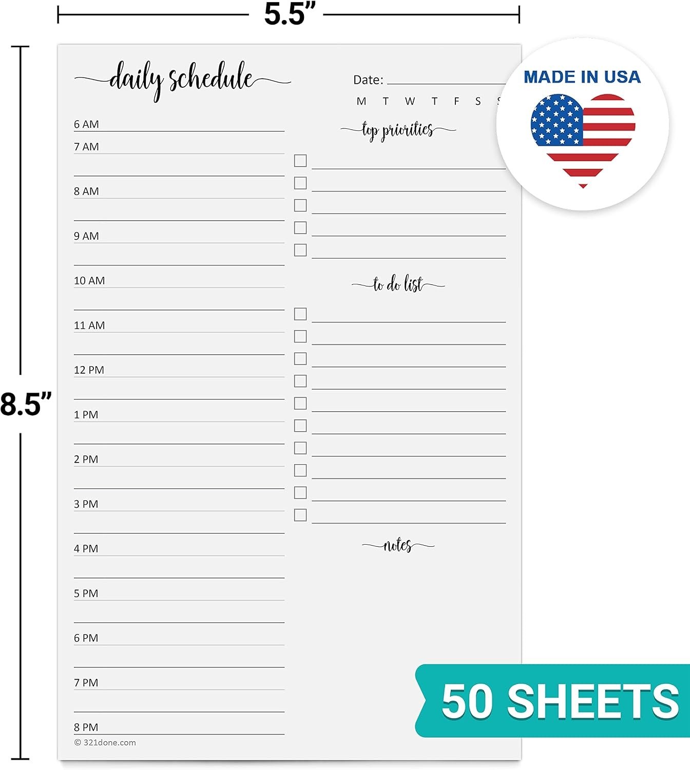 Made in USA: 5.5″ x 8.5″ Hourly Planner & Task Checklist – For Organized Days