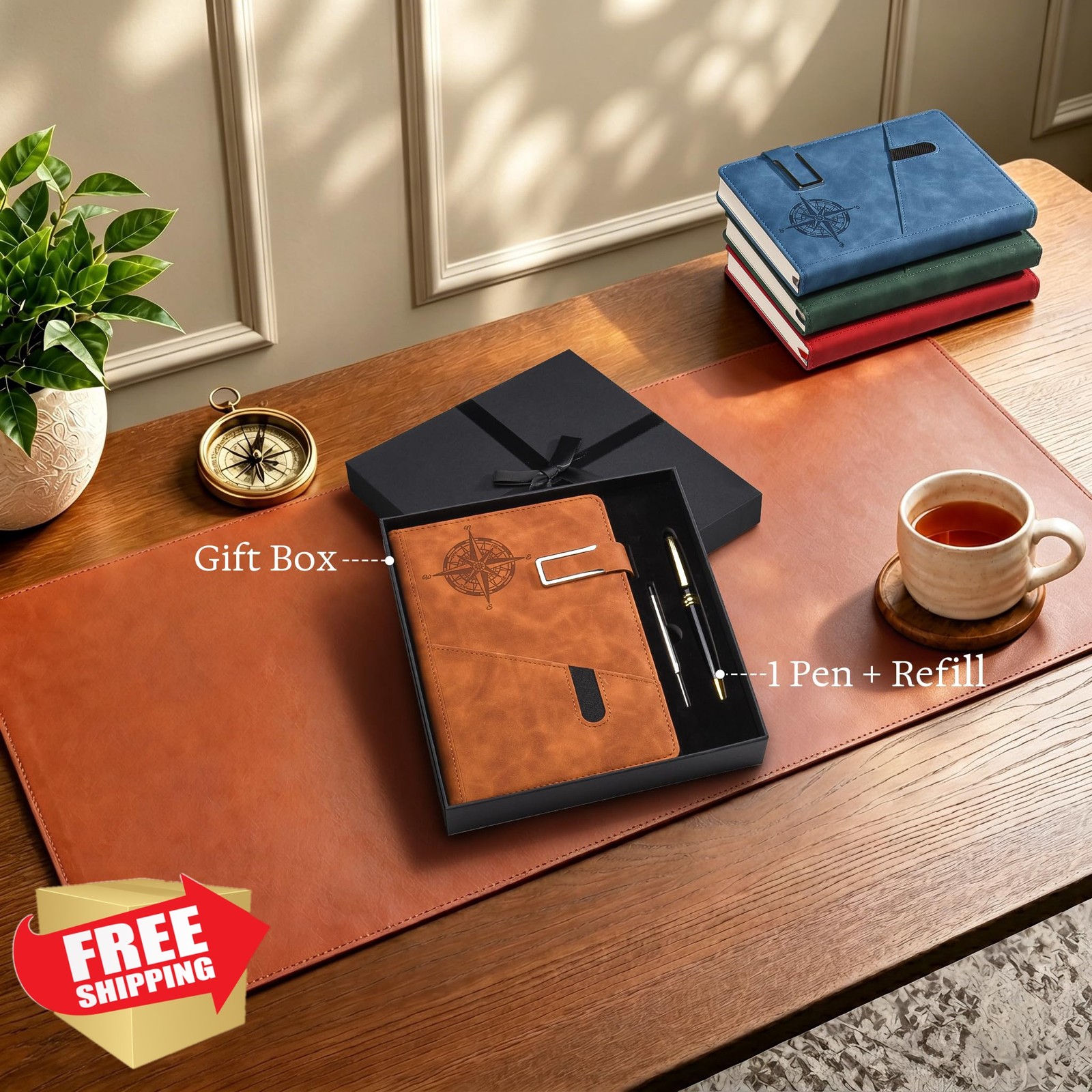 OFFIGIFT Green Leather Hardcover Journal A5