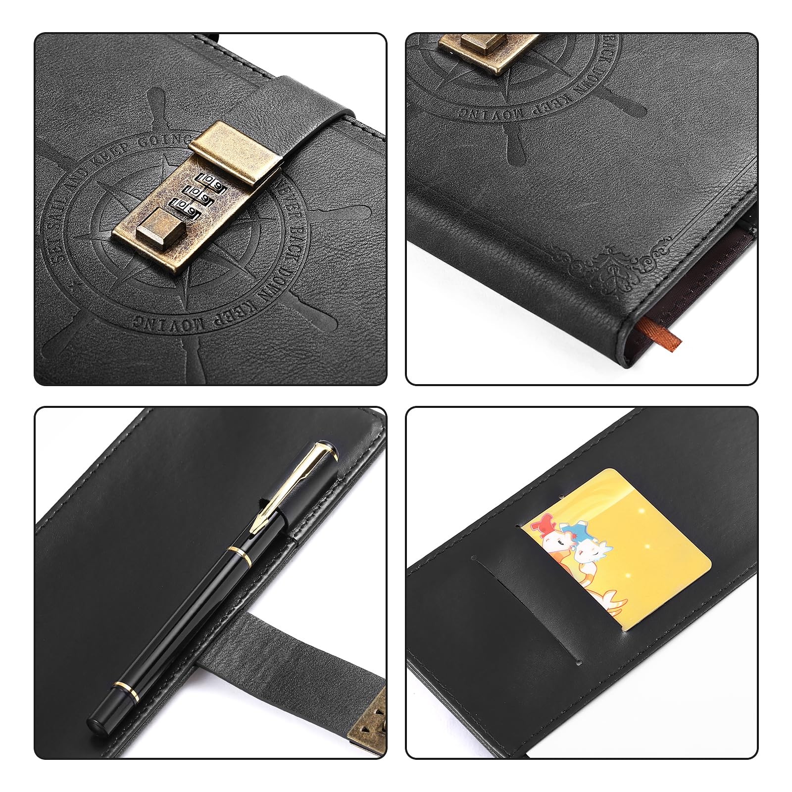 Black Journal with Lock, Refillable Faux Leather Lock Diary Notebook Planner