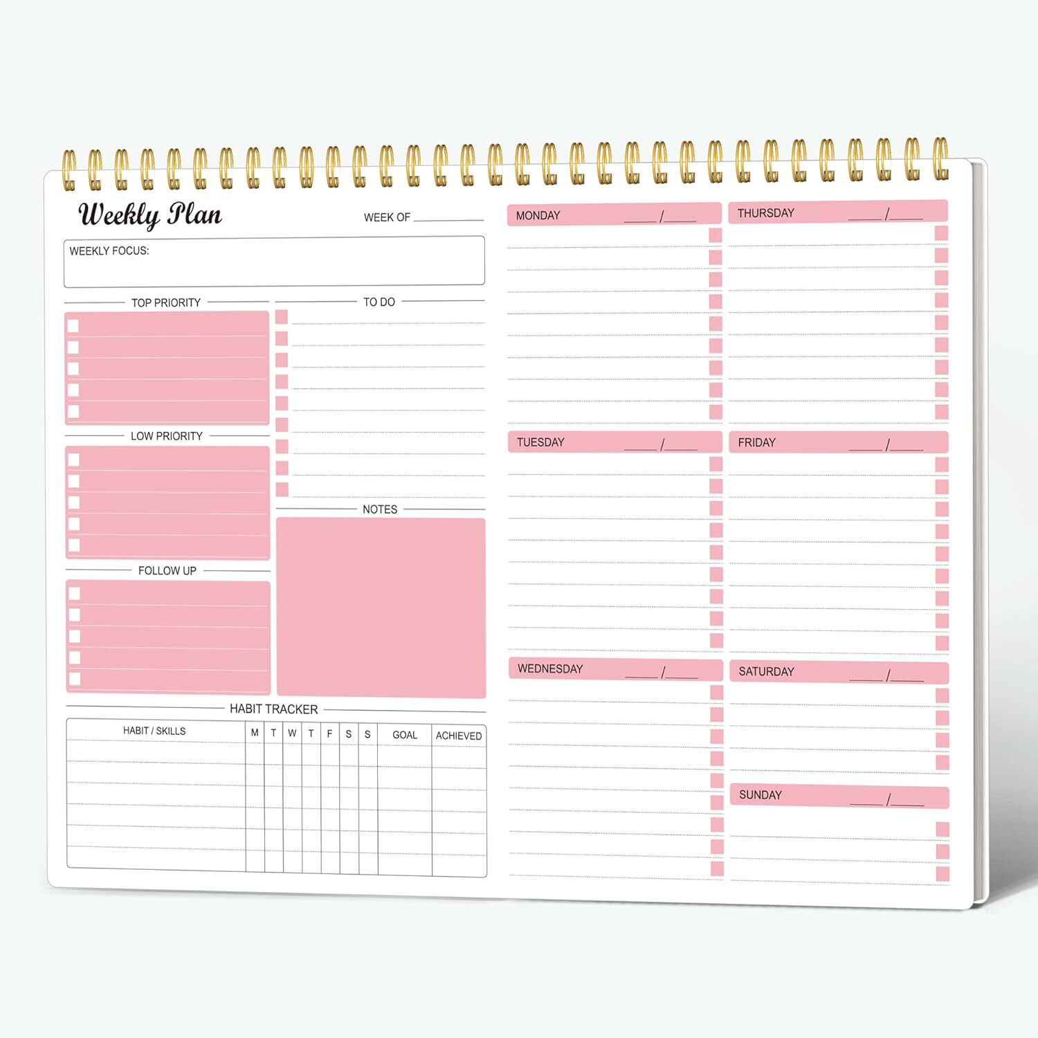 Weekly Planner Notepad Undated Weekly Goals Schedule Planner To Do 1 Pack Pink