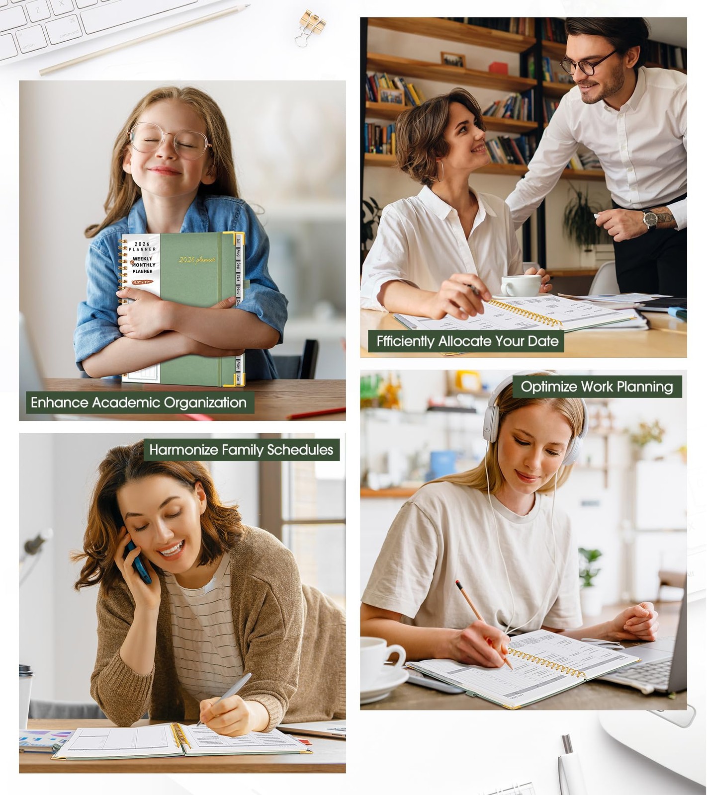 2026 Planner, Weekly and Monthly Calendar A4 (Jan 2026 – Dec 2026), Green