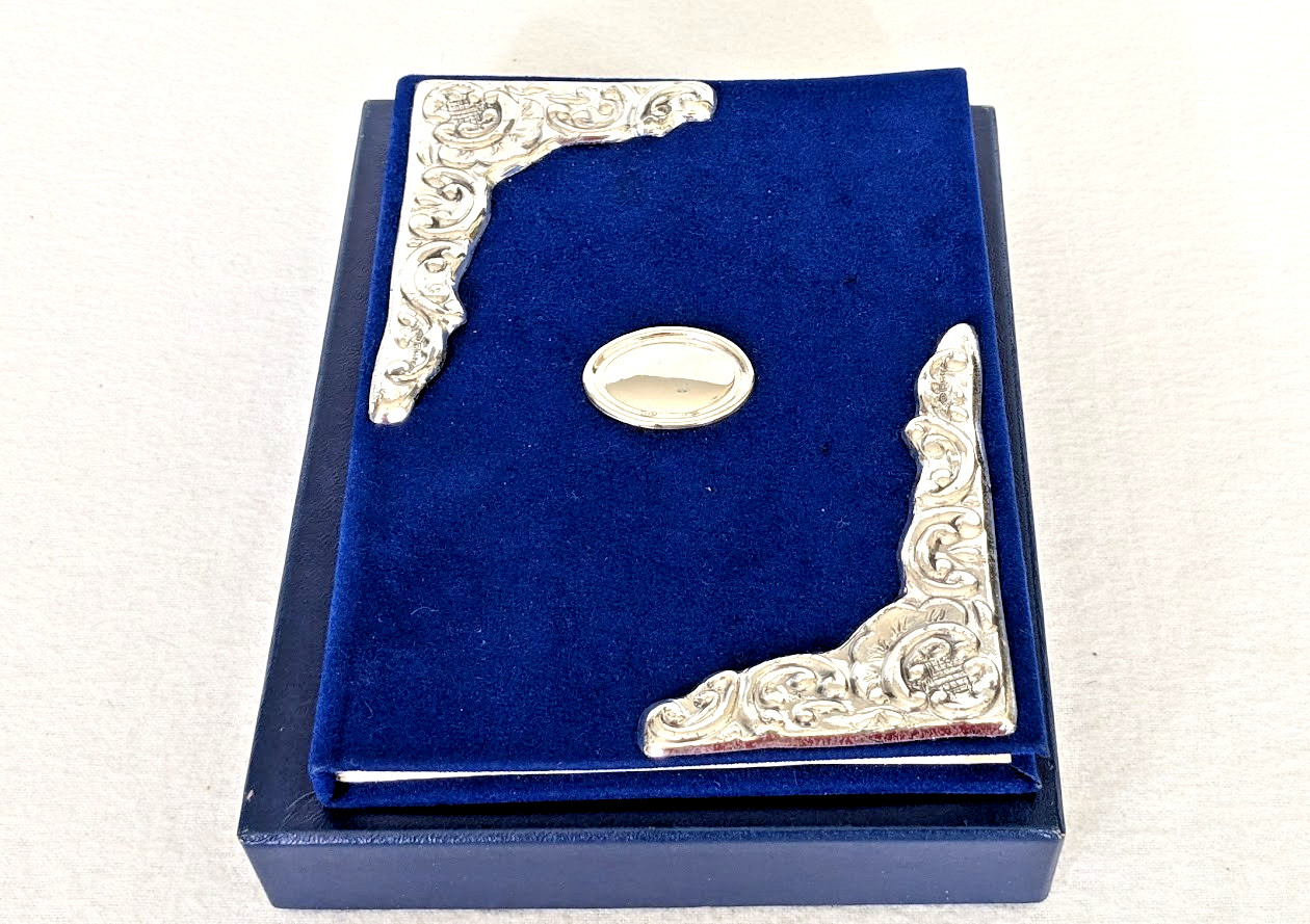Vintage Sterling silver Adorned Address Book Blue velvet 5″ x 7″ New in Box