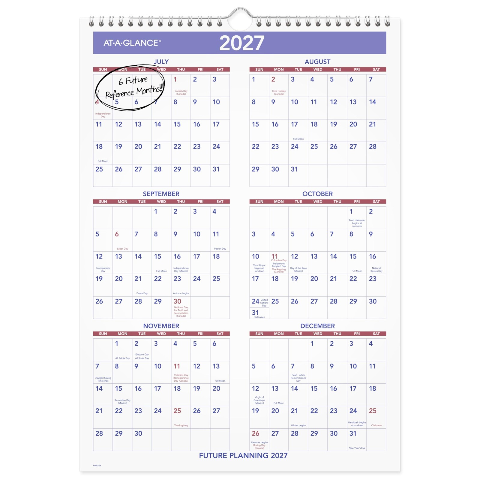 AT-A-GLANCE Wall Calendar 2026-2027 Planner, Academic 12″W x 17″H, White