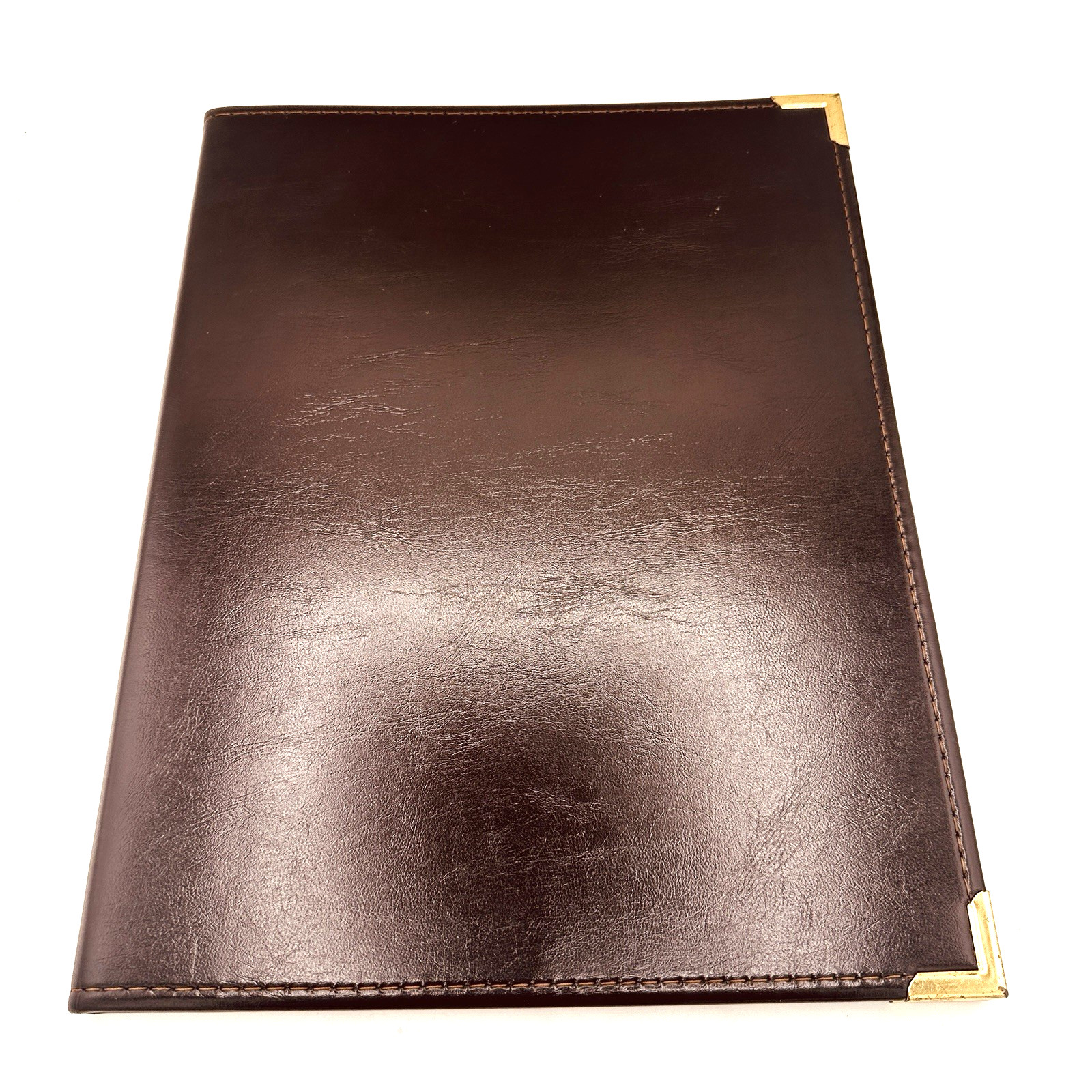 Samsill Leather Padfolio Portfolio Brown Gold Corners Pockets 9.5×12 USA 7001
