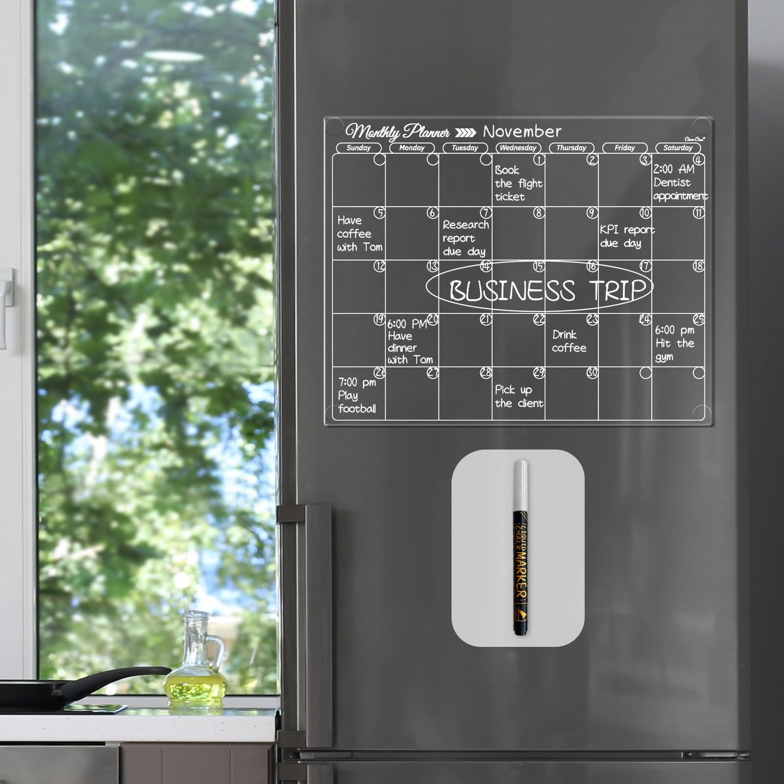 Clear Non-Magnetic Monthly Calendar for Fridge – Dry Erase Transparent