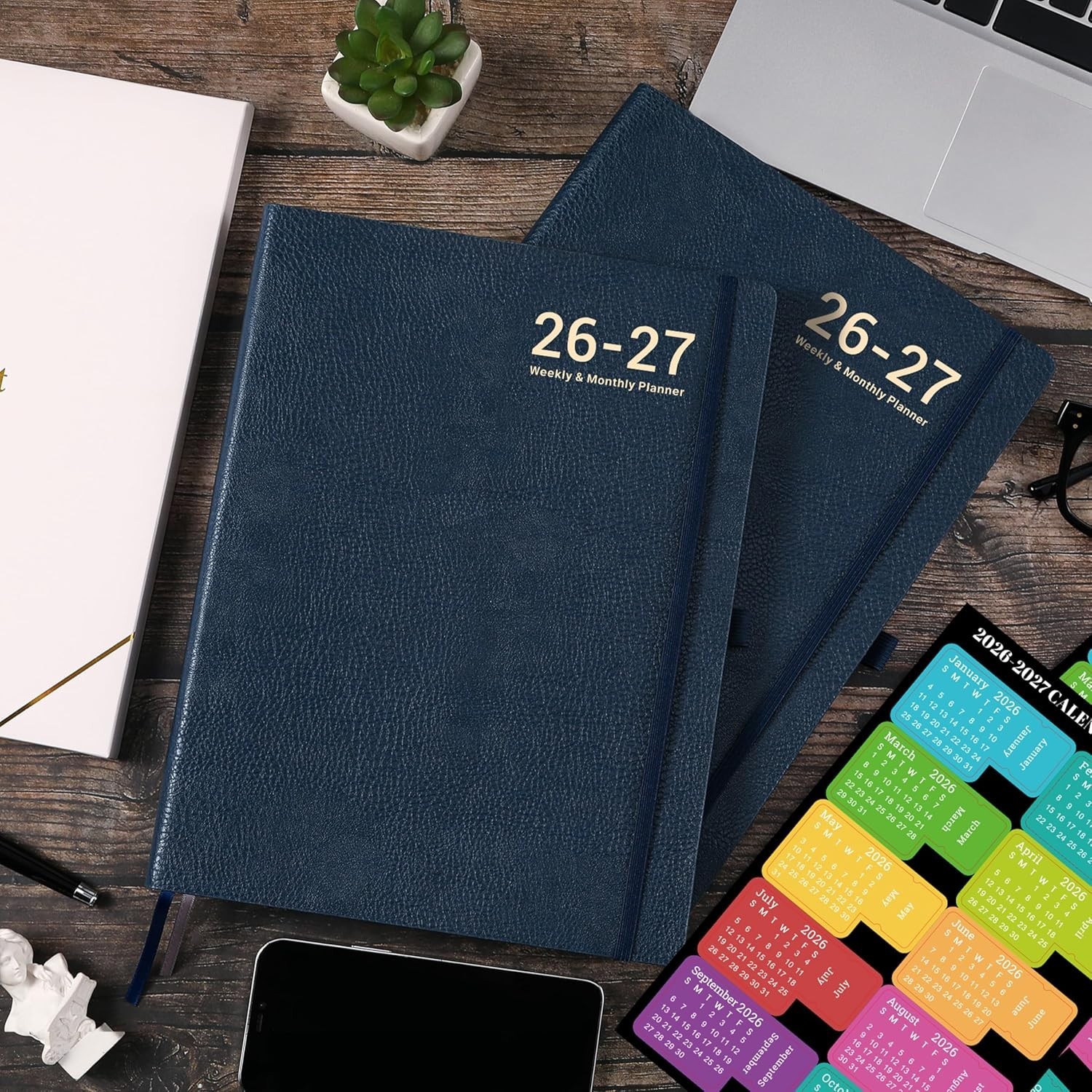 2026 2027 Monthly Weekly Planner Blue Flexible Cover Notebook with Notes Pages
