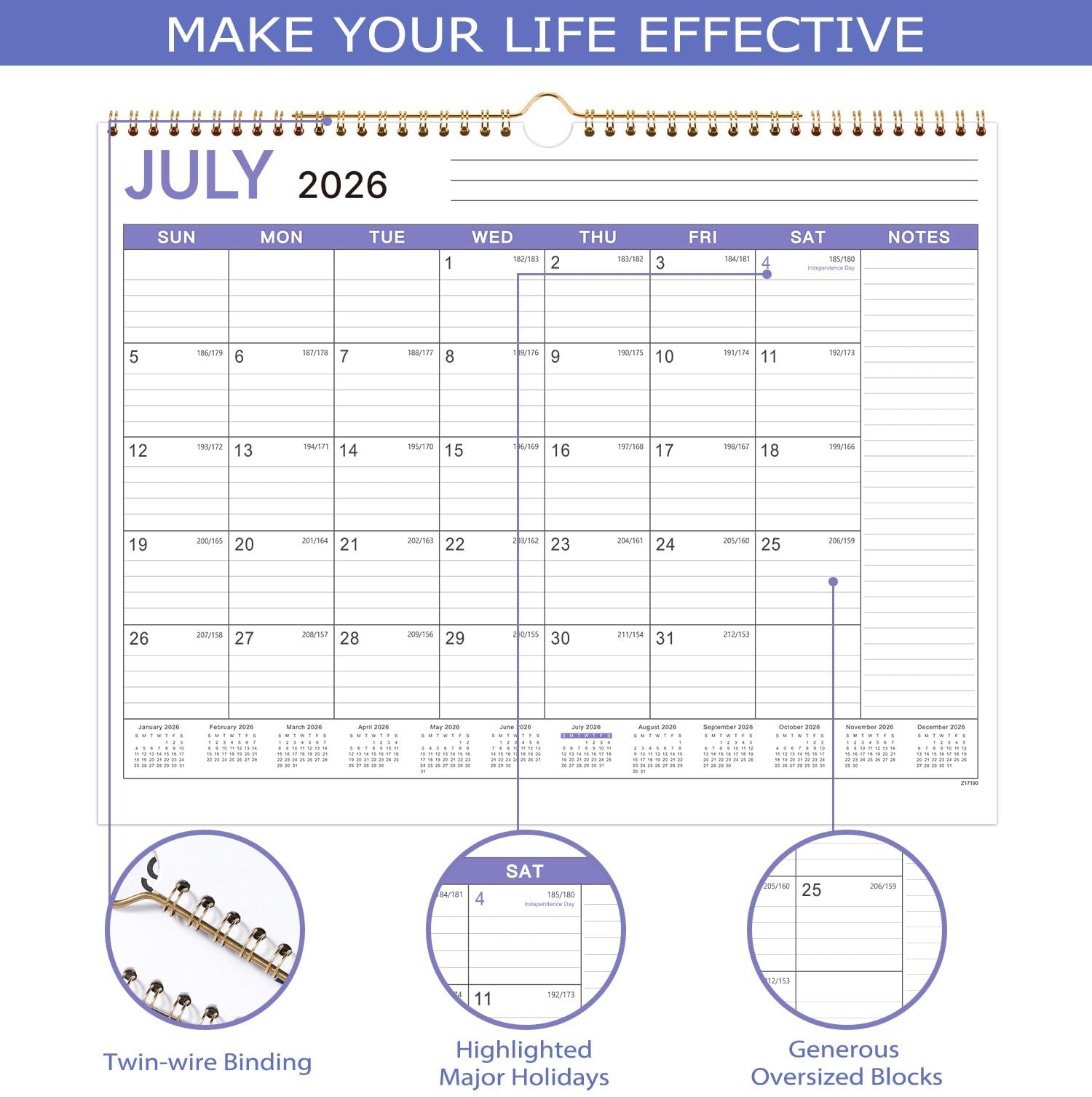 Calendar 2026-2027 – Wall from Jul. 2026 – Dec. Purple