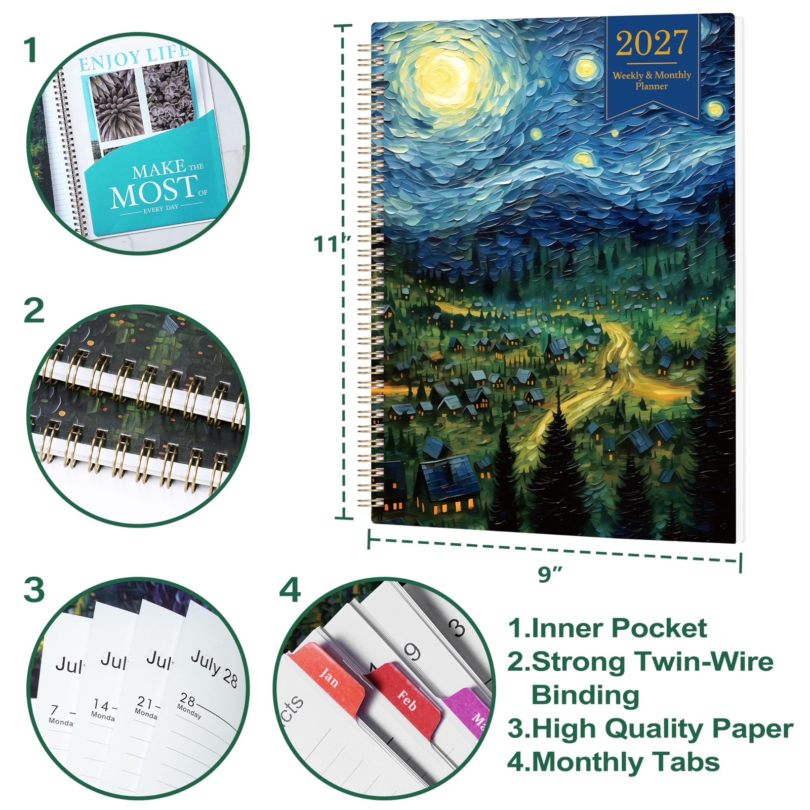 2027 Planner – 2027 Weekly and Monthly, Jan. 2027 – A4, Multicolor 2