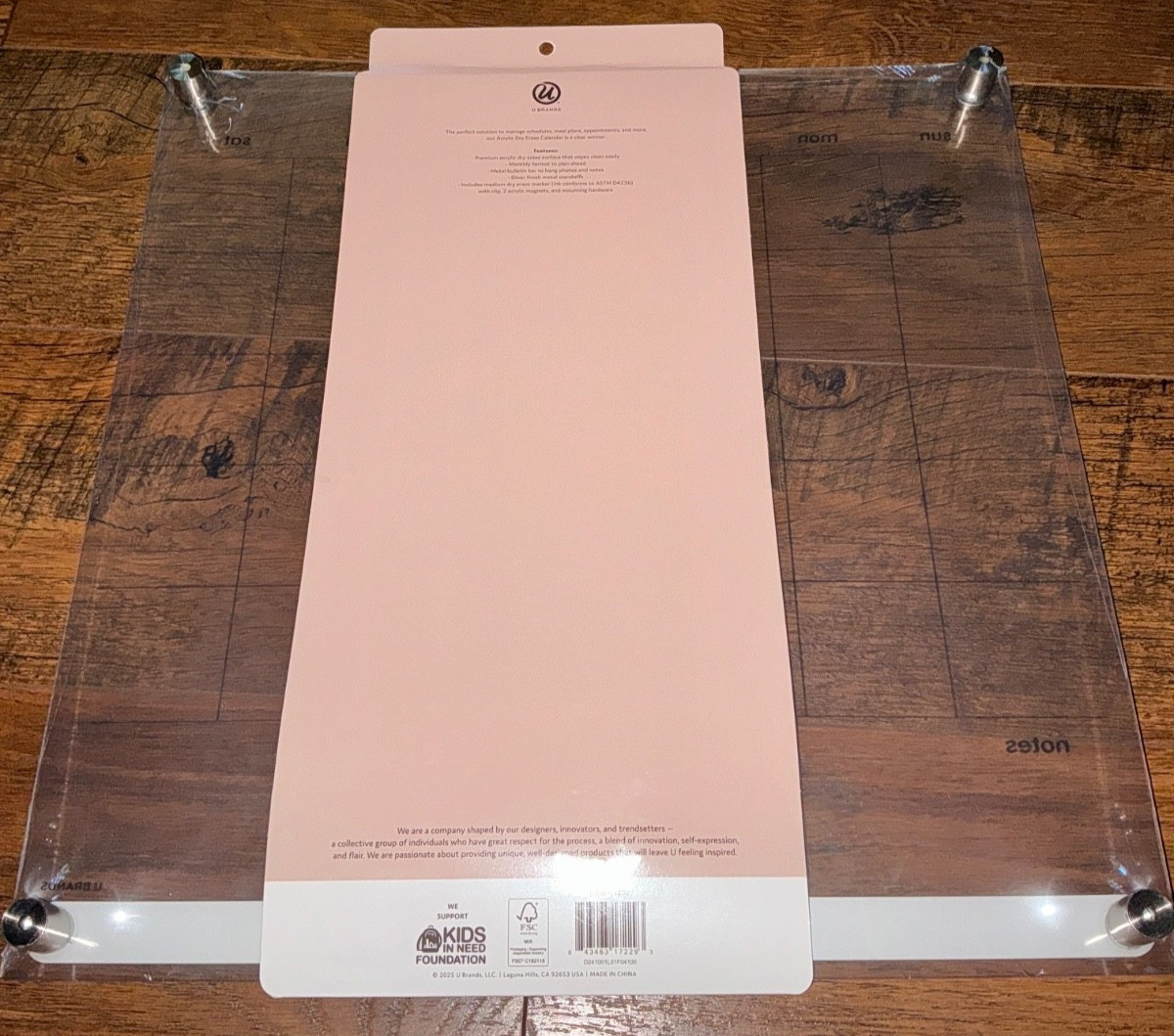 U Brands 16″ x 16″ Acrylic Monthly Calendar Dry Erase Magnetic Bar Board Planner