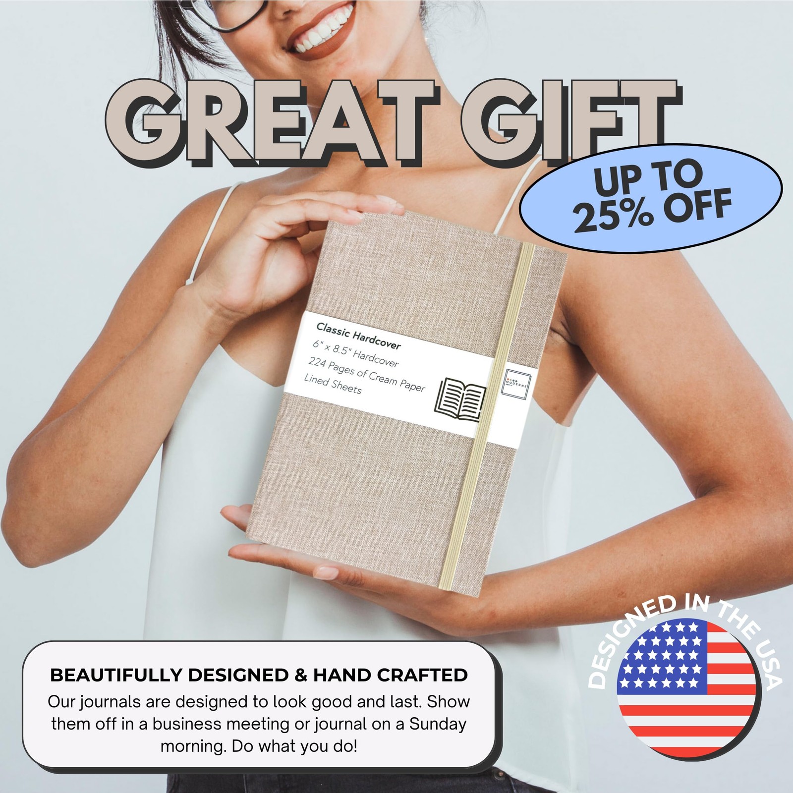 Portage Lined Hardcover Aesthetic Notebook Writing Pages, Oatmeal