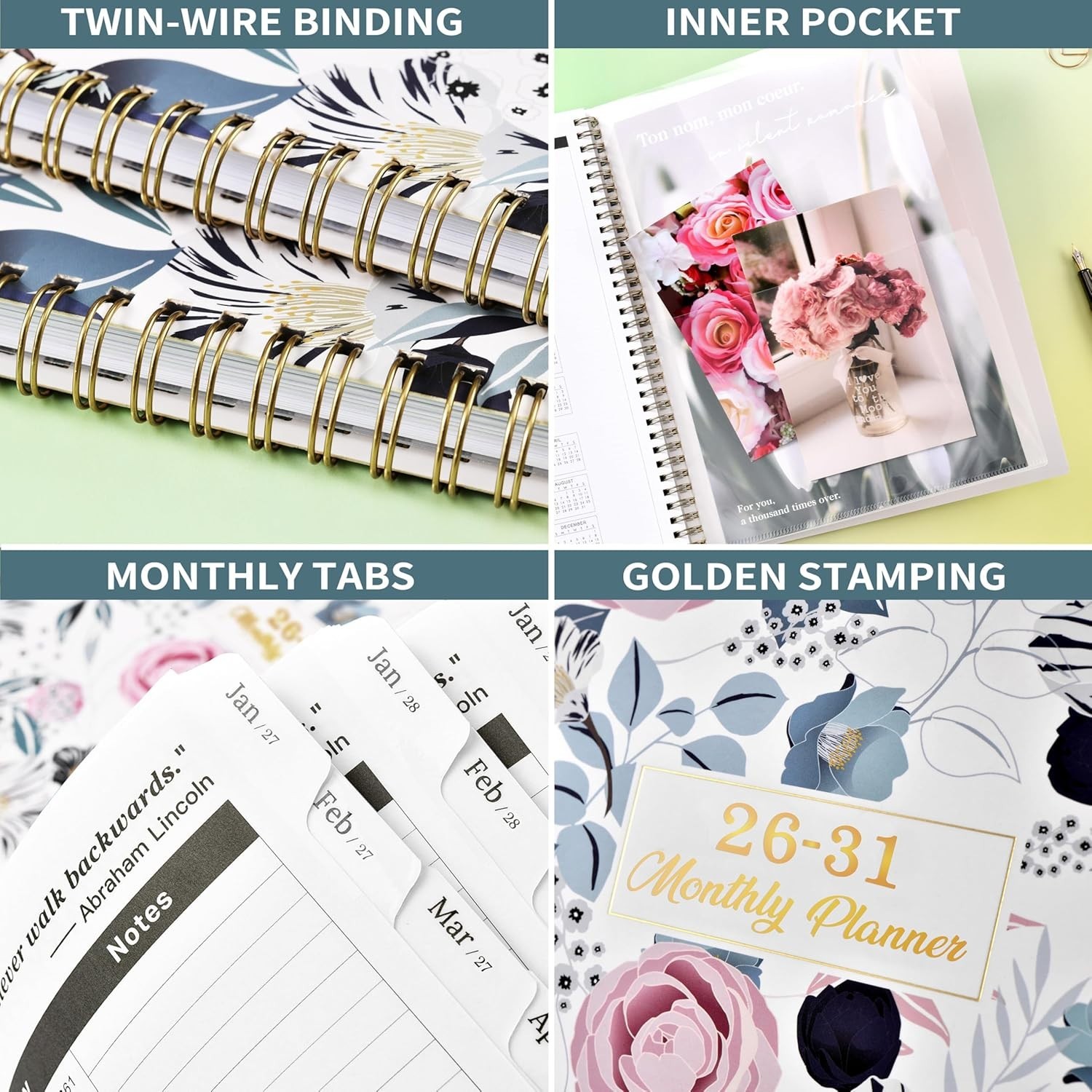 2031 Monthly Planner Spiral Bound Twin-Wire Binding 9″ x 11″