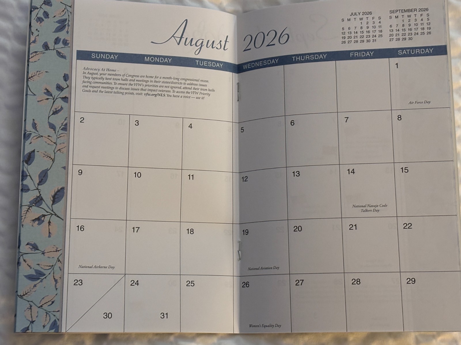 Veterans of Foreign Wars- 2026 – Medium Monthly Planner Pen Post-Its – 12 Months