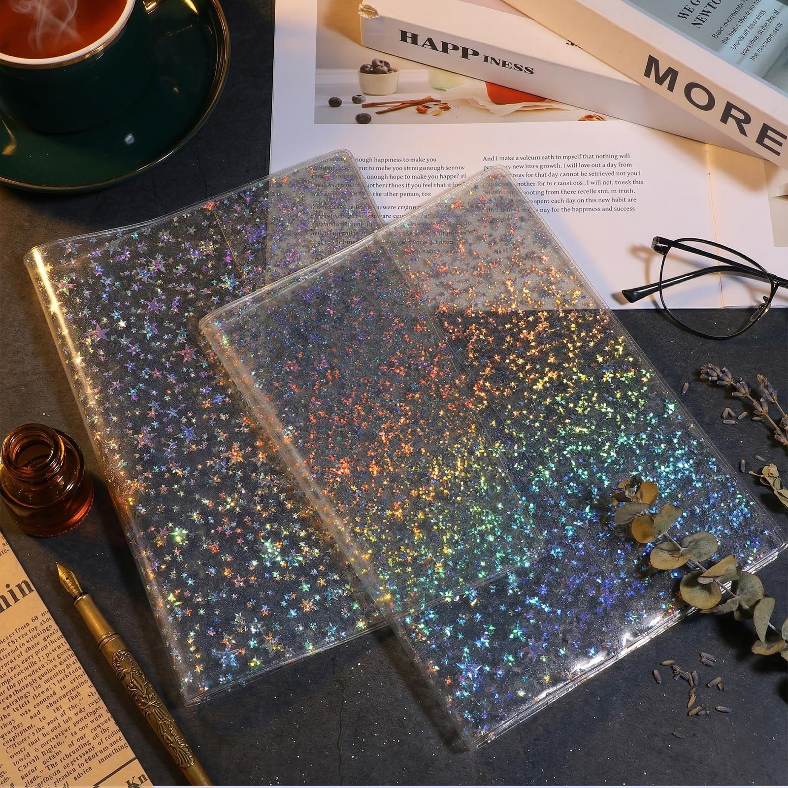 2 PCS A5 Jelly Cover, Transparent Travelers Notebook Glitter Clear