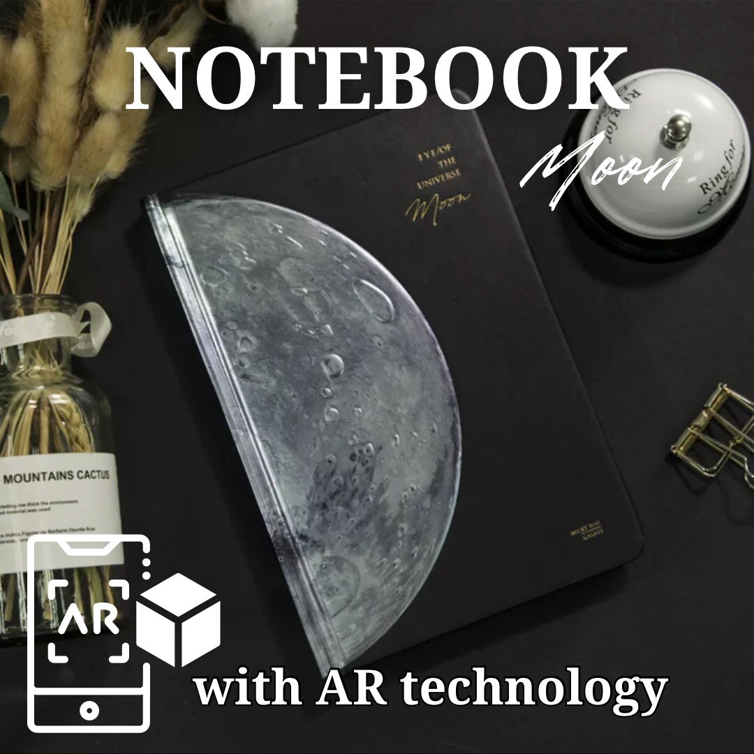 Notebook with AR, 5×7,4 in. Eye of the Universe, Moon, Planet, Hard Cover 112p