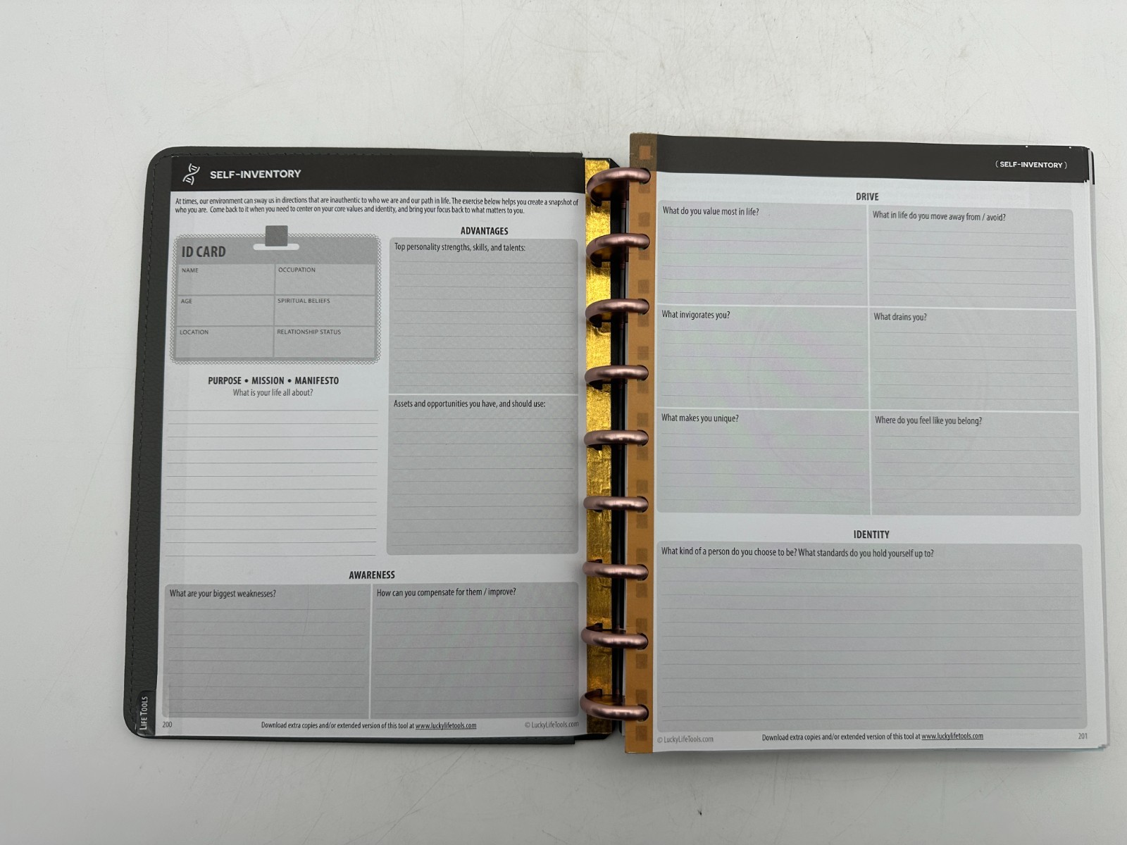 Inkwell Press Disc Bound Planner Grey Vegan Leather Cover Rose Gold Discs