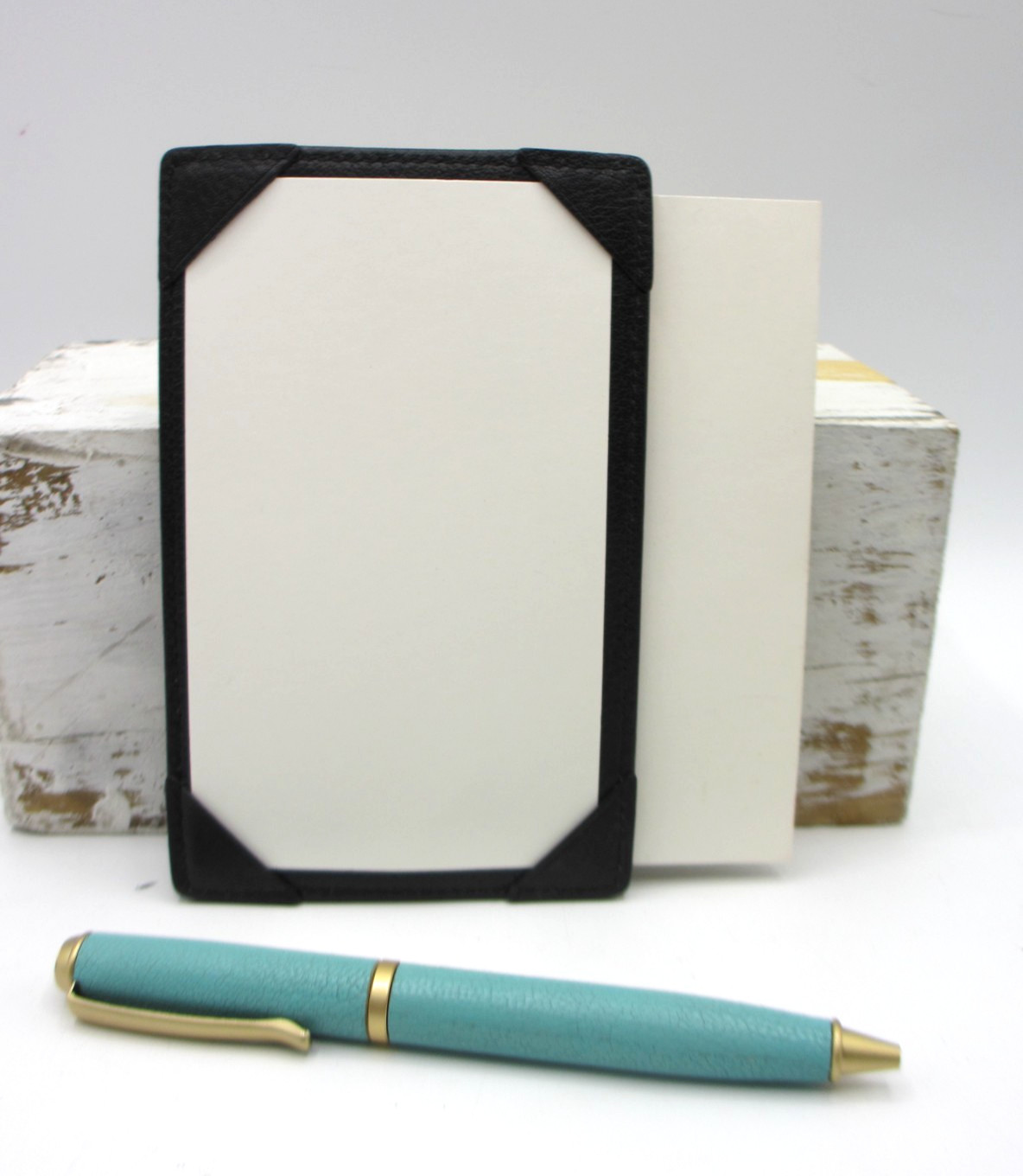 Jotter Notepad Leather 3×5″ Personal Pocket Refillable w 24 Cards Black