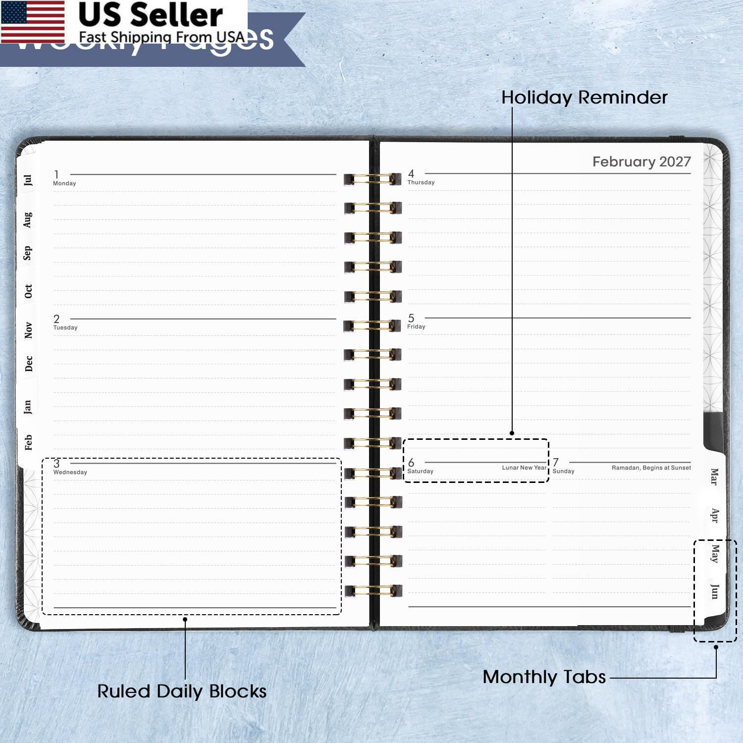 Planner 2026-2027 – Weekly & Monthly Academic 6.3″ x 8.4″, Grey and Yellow