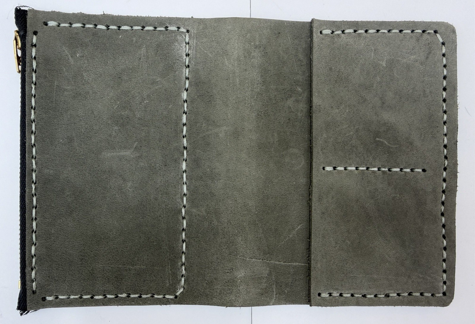 Handmade Gray Leather Passport Wallet TN Cover Full Zip Card Holder Rustic