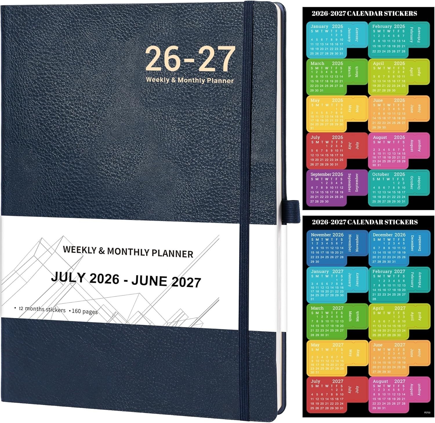 2026 2027 Monthly Weekly Planner Blue Flexible Cover Notebook with Notes Pages