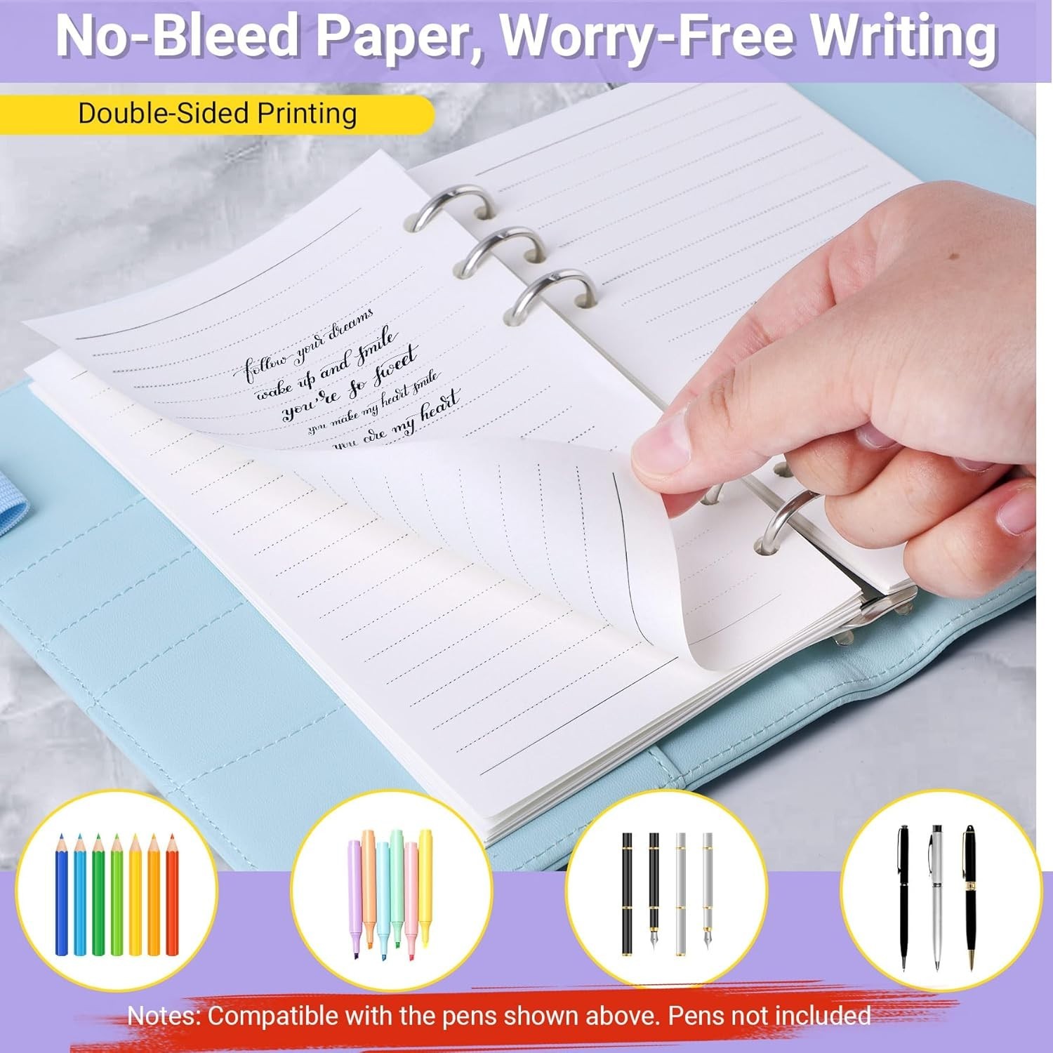 A6 Refill Paper 135 Sheets with 12 Dividers for 6-Ring Binders Notebook Journal