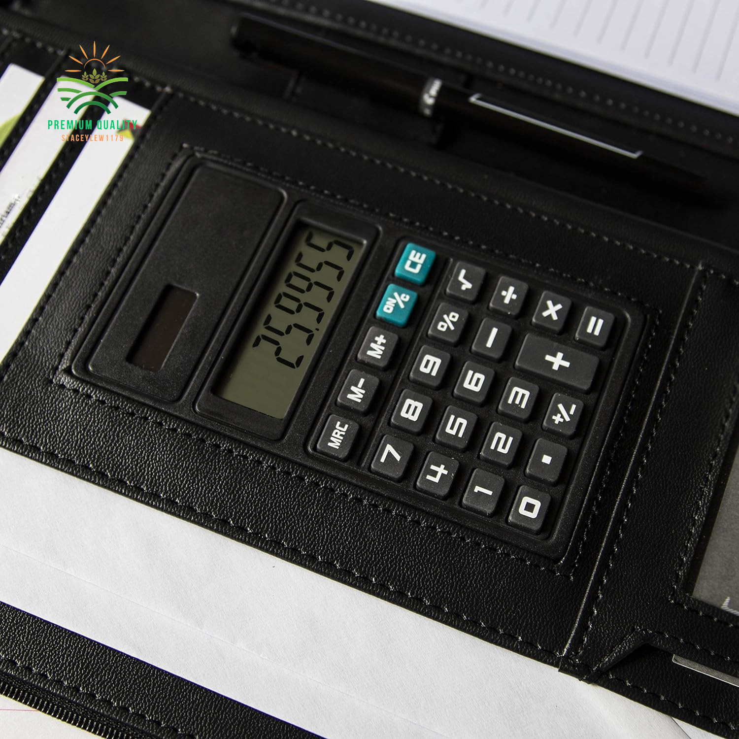 Black Leather Business Portfolio with Zipper–Padfolio – 10.1 Inch Tablet Sleeve