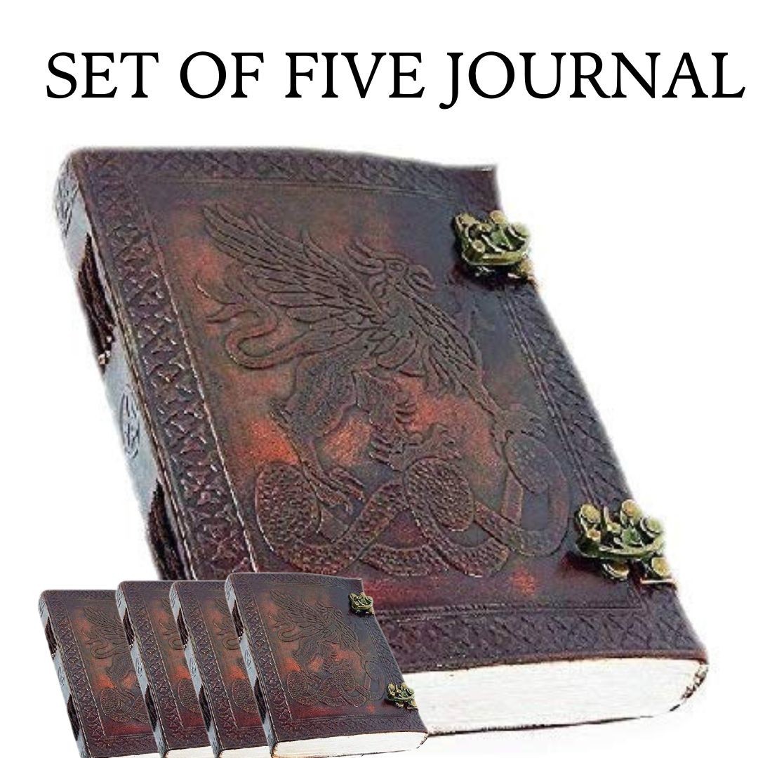 Handmade Leather 6×8 Journal Set Unlined – Pack of 5, Genuine Leather- 200 Page