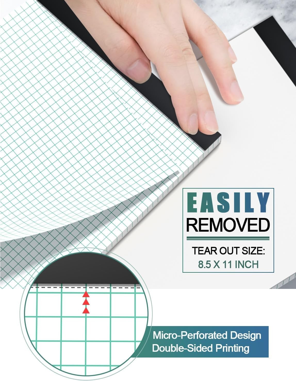 Graph Paper Pads, 8.5” x 11” Grid Notebook, 4×4 Quad Ruled, Perforated Top, 2…