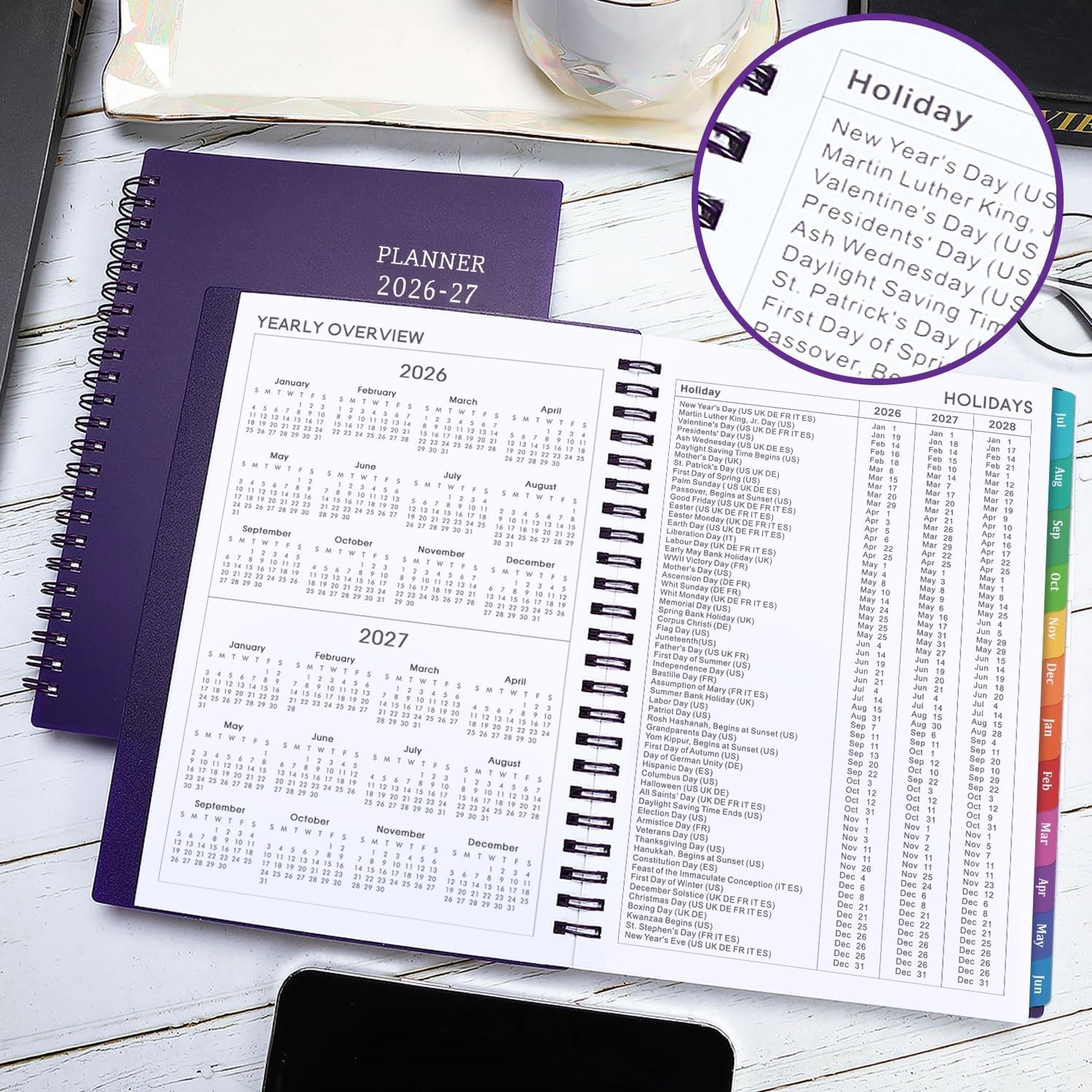 Stylish 2026-2027 Academic Planner – Twin-Wire Binding, Weekly & Monthly Pages