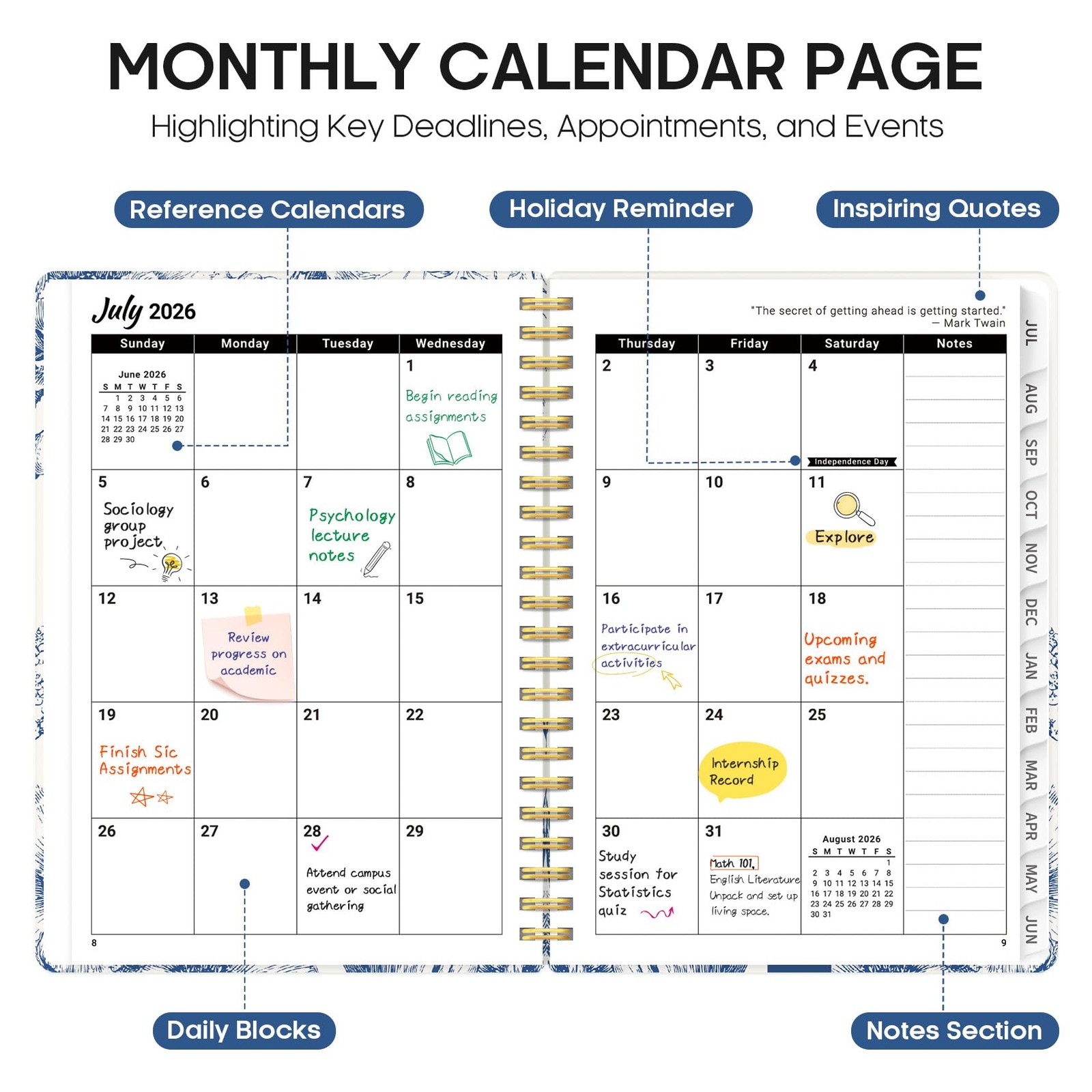 Planner 2026–2027, Monthly & Weekly School Year (8.5″x11″)a4, A-Blue Elegance