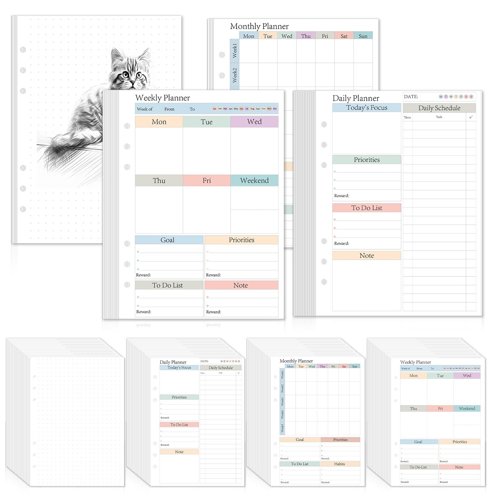 A5 Planner Refill Pages – 480 Sheets Daily Weekly Monthly Inserts, 120 GSM, Colo