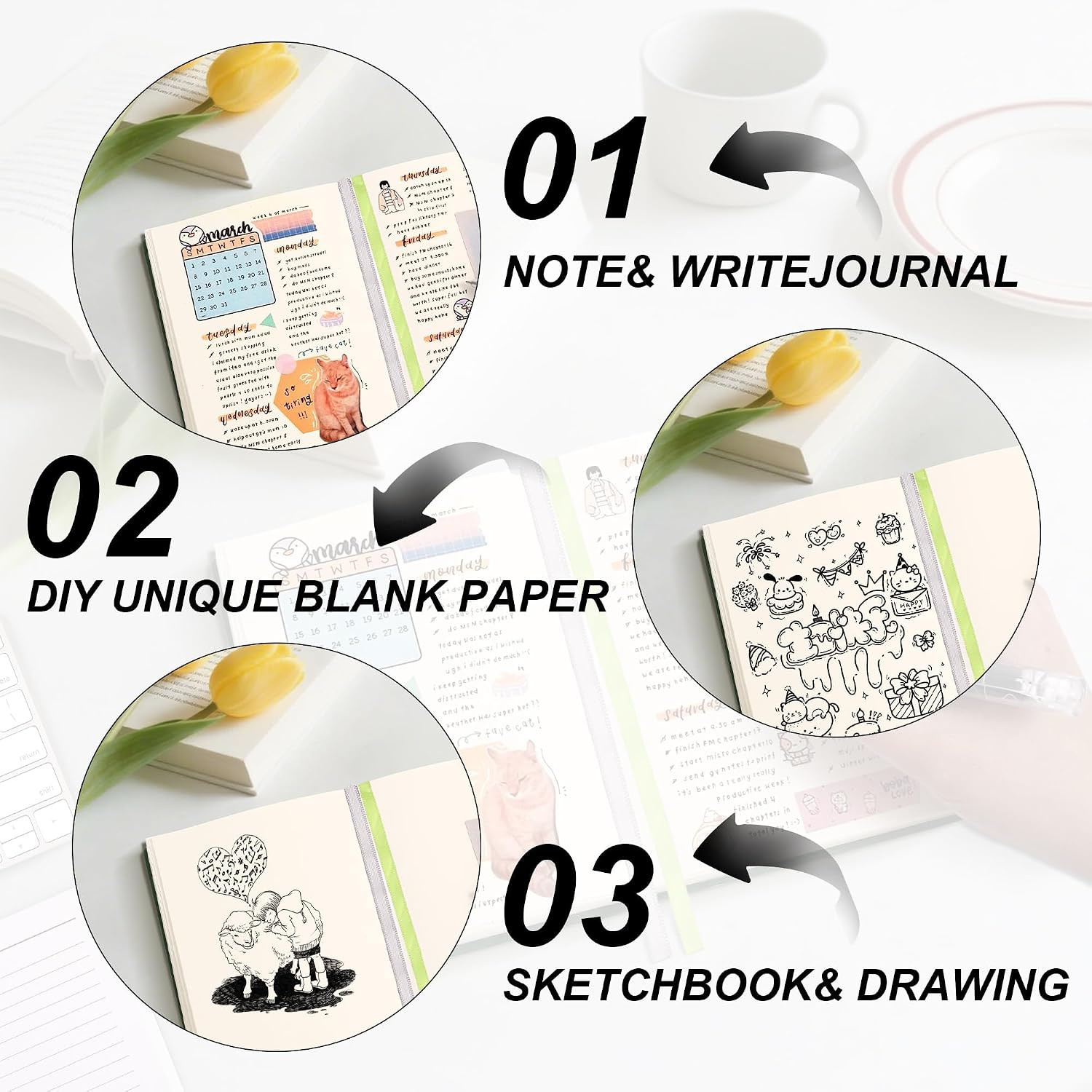 Blank Journal Notebook 720 Pages A6 Unlined Plain Sketchbook No Lines Soft Leath