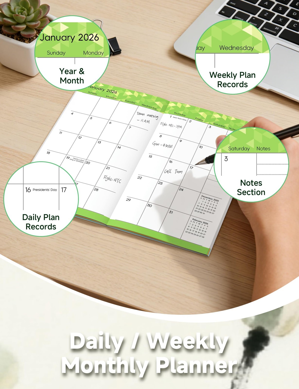 ADUN Stationery Pocket Calendar 2026-2028 Animal 3.5″ x 6.7″, light blue