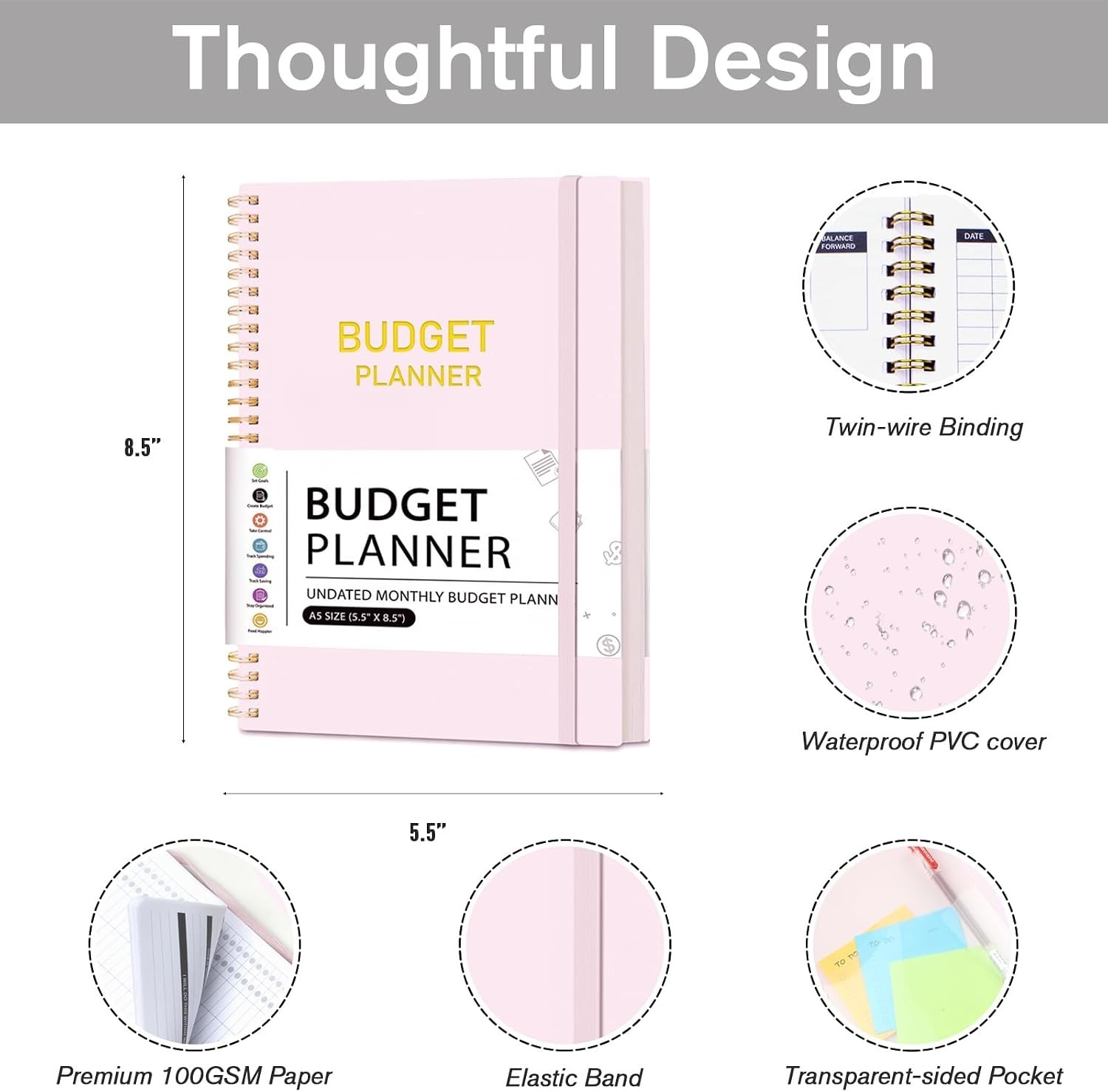 2024 Budget Planner – Undated Notebook with Stickers & Expense Tracking Features