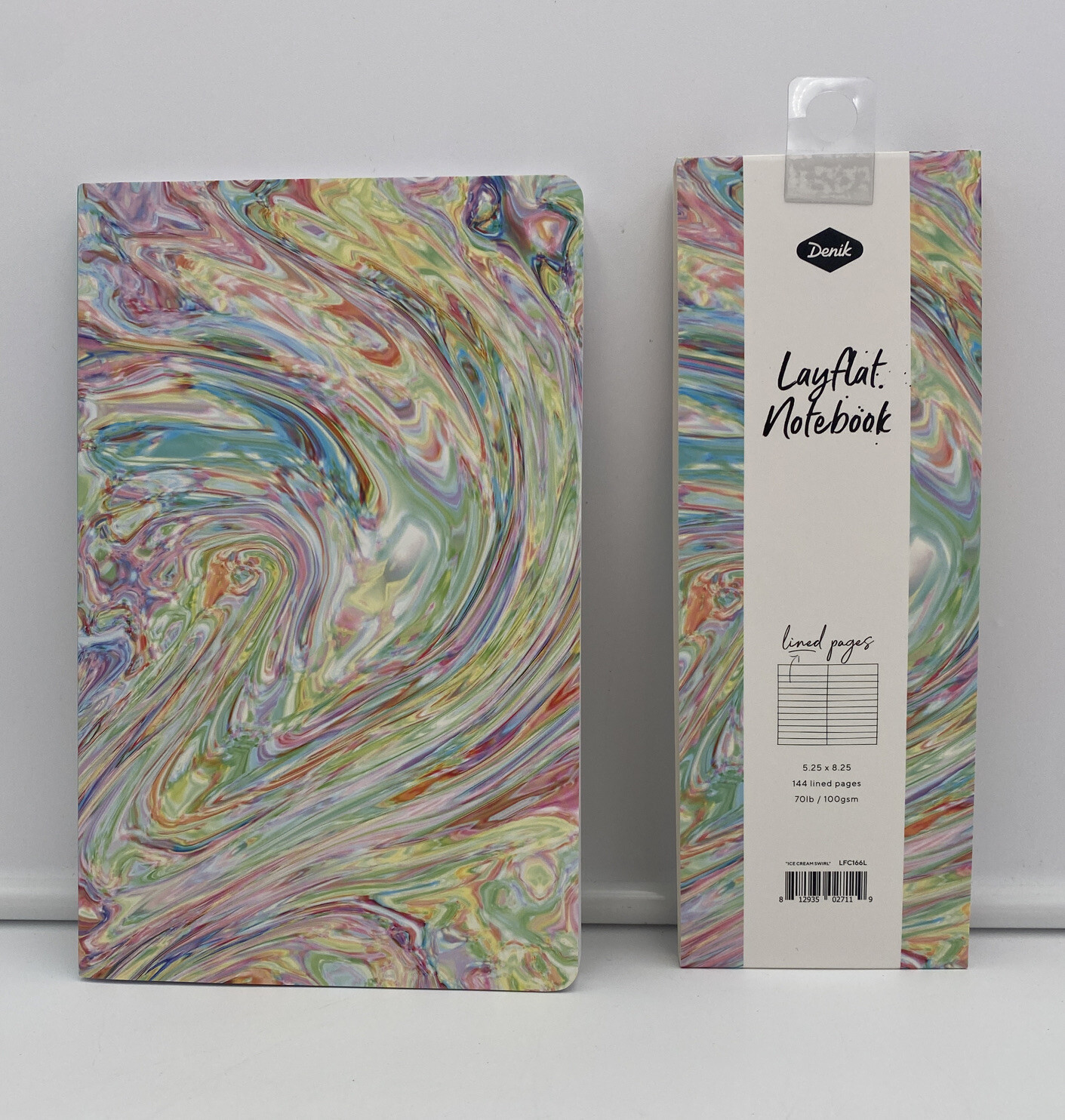 Denik Lay Flat Notebook “Ice Cream Swirl” Design 144 Lined Pages 5.25×8.25 NEW!