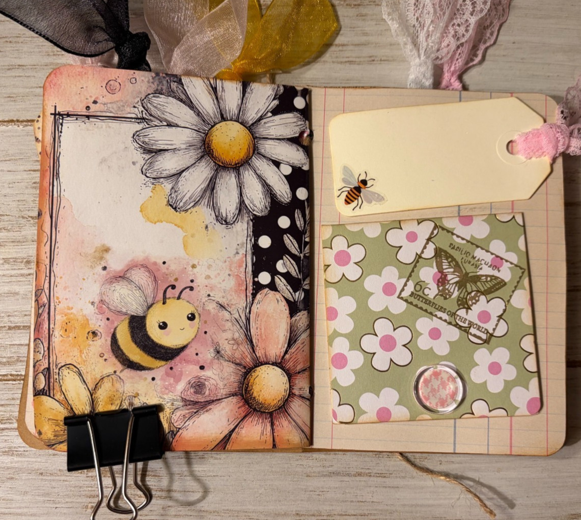 Junk Journal Handmade Booklet Book Vintage “Bees Butterflies” Pocket Ephemera a