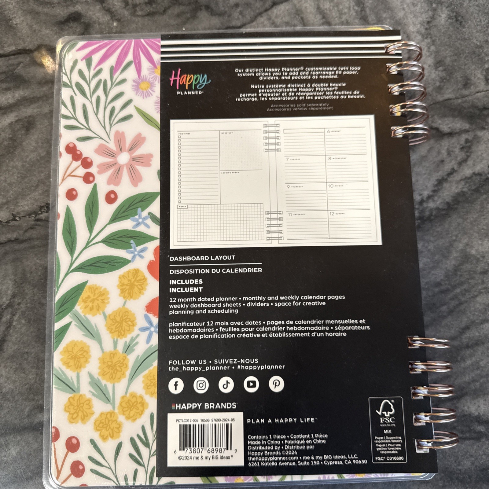 Happy Planner 2025 Live A Colorful Life Floral DASHBOARD Layout 12-Month Planner