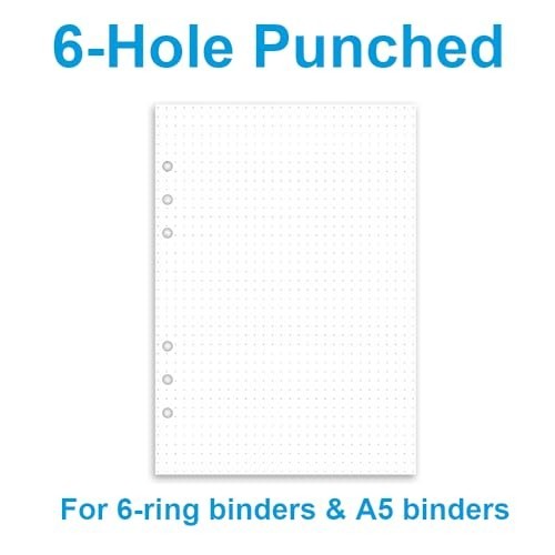 A5 Dotted Paper Refills 6 Hole Punched 100 Sheets 200 Pages Dot Grid Paper for