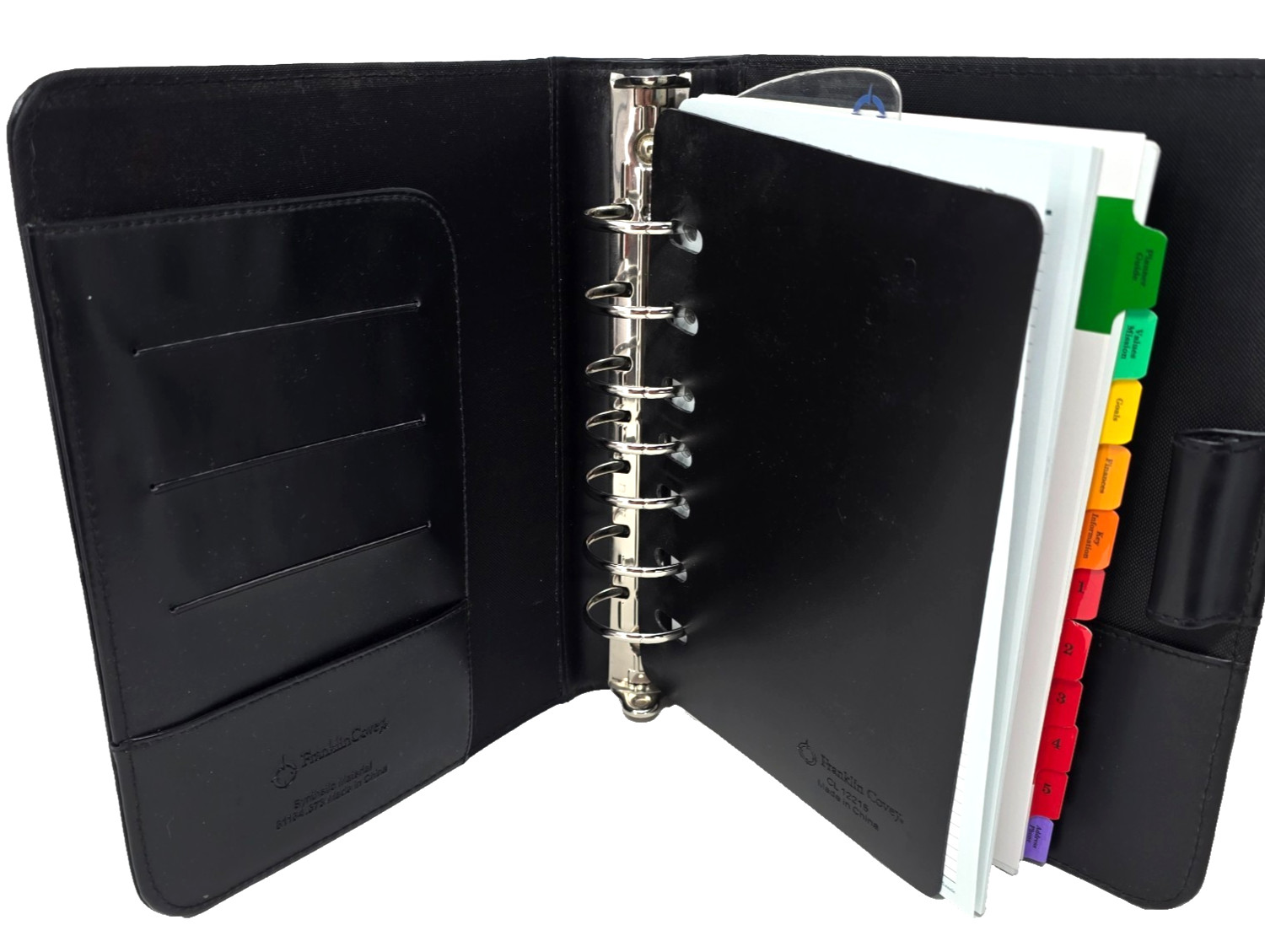 NWOT VTG 1999 Franklin Covey Black Classic Leather Open Binder Planner 7 Ring