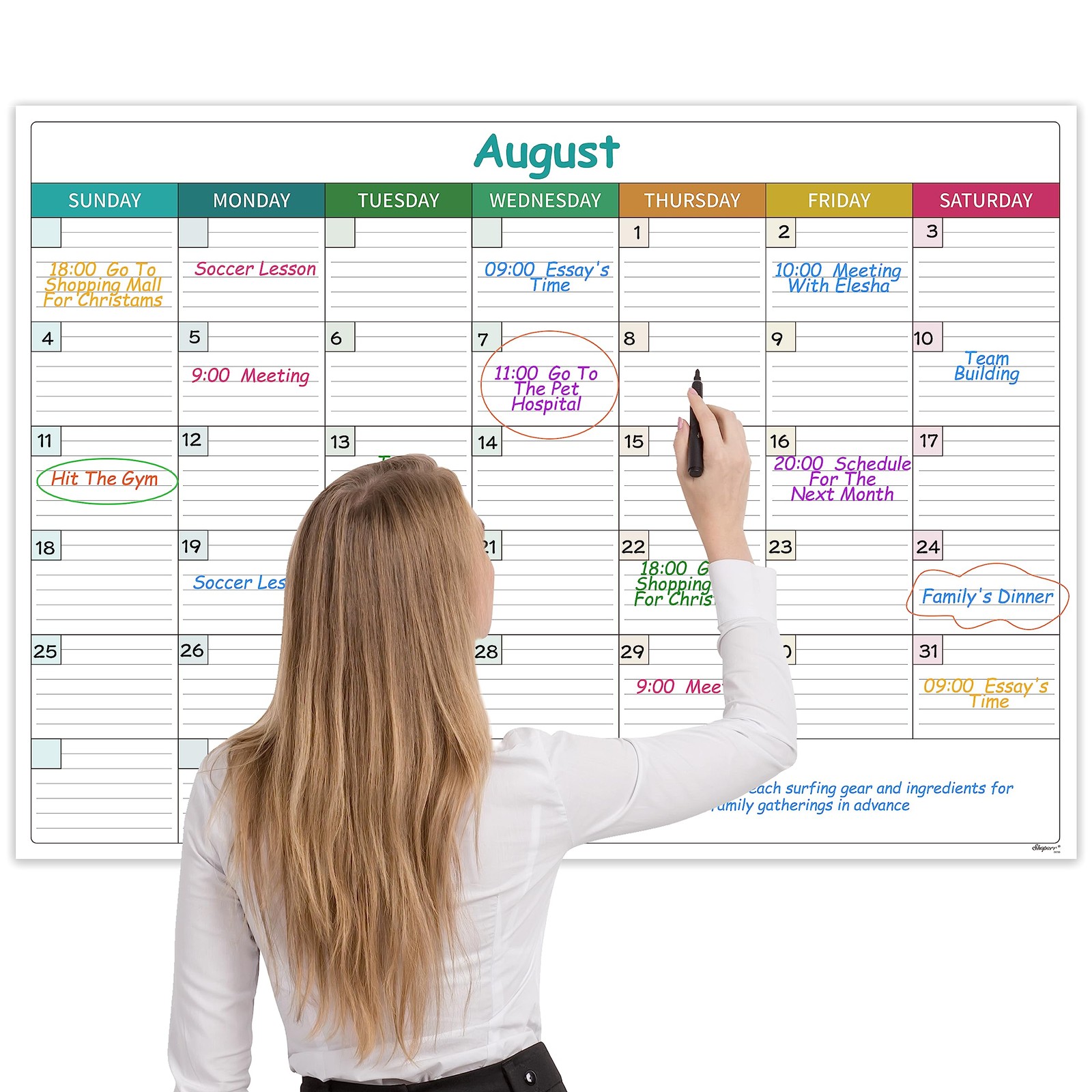 Large Dry Erase Calendar for Wall – Undated Calendar, MULTICOLORED2