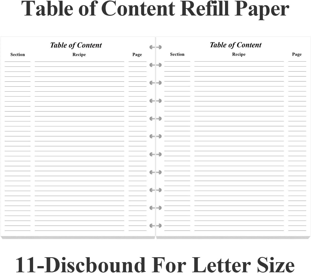Letter Size Blank Recipe Paper – 11 TUL Disc Recipe Book Paper Refills for Savin