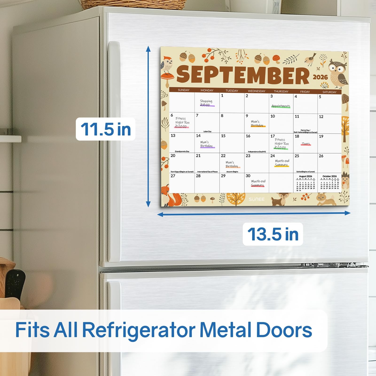 SUNEE Fridge Calendar 2026-2027 from July 2026 to March 2028, Seasonal