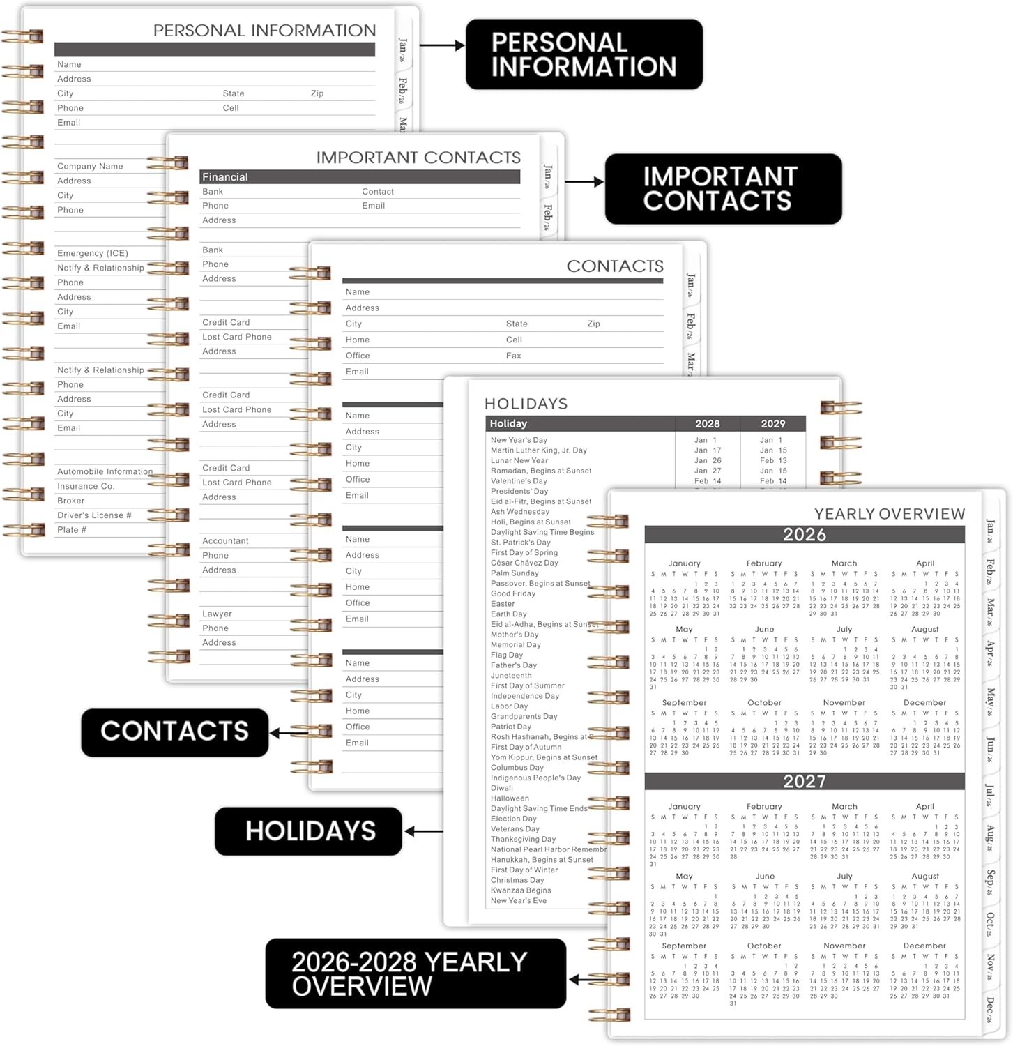 2025 2027 Monthly Planner Black Yearly Overview Thick Paper 6.4×8.5 Inches