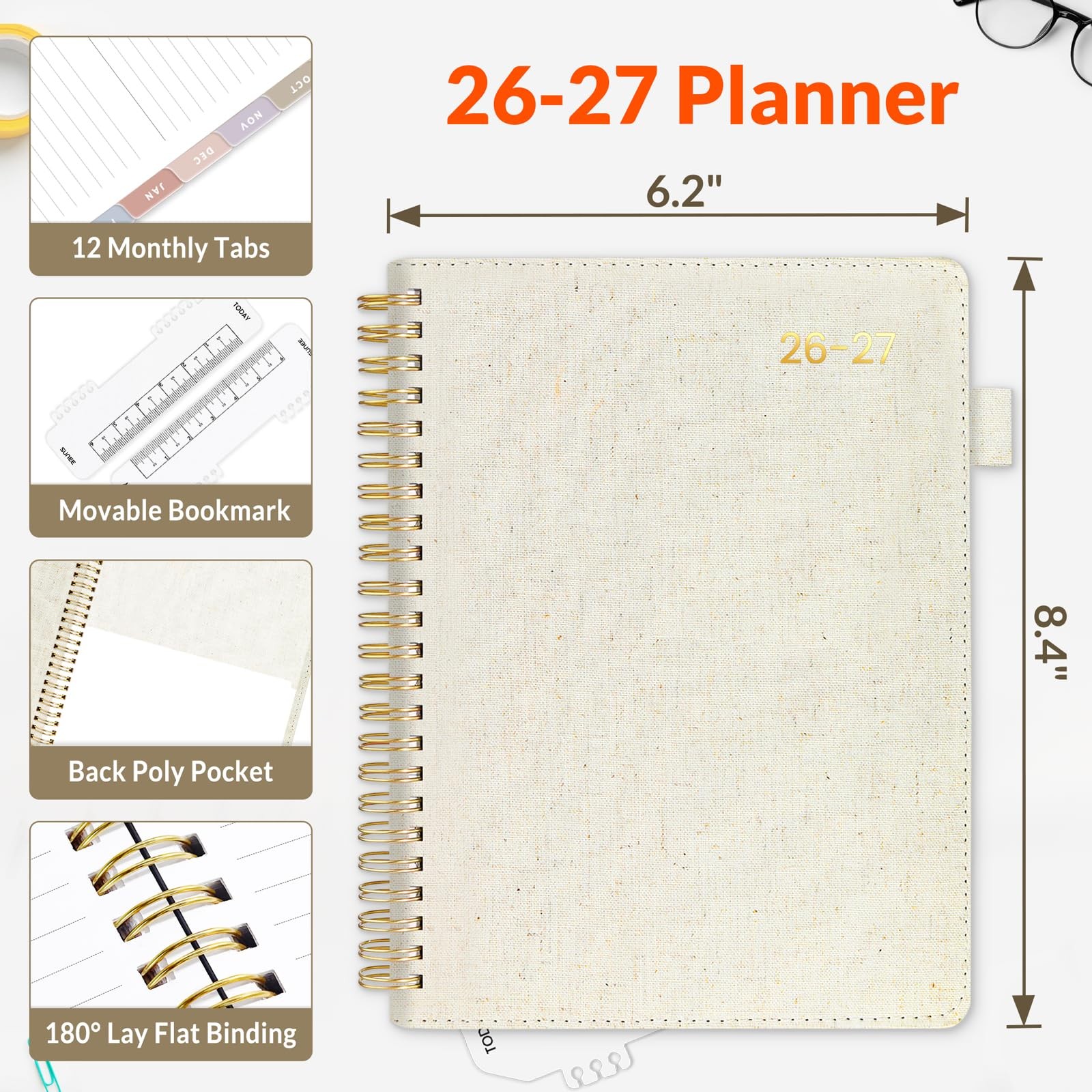 SUNEE 2026-2027 Weekly & Monthly Planner 6.4″x8.5″ – 12 6.4″x8.5″, Beige