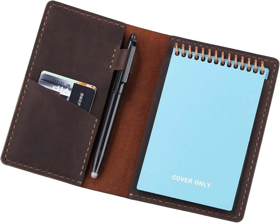 Leather Journal Cover for 3.5″ X 5.5″ Pocket Size Notebook with Pen Loop, Leathe