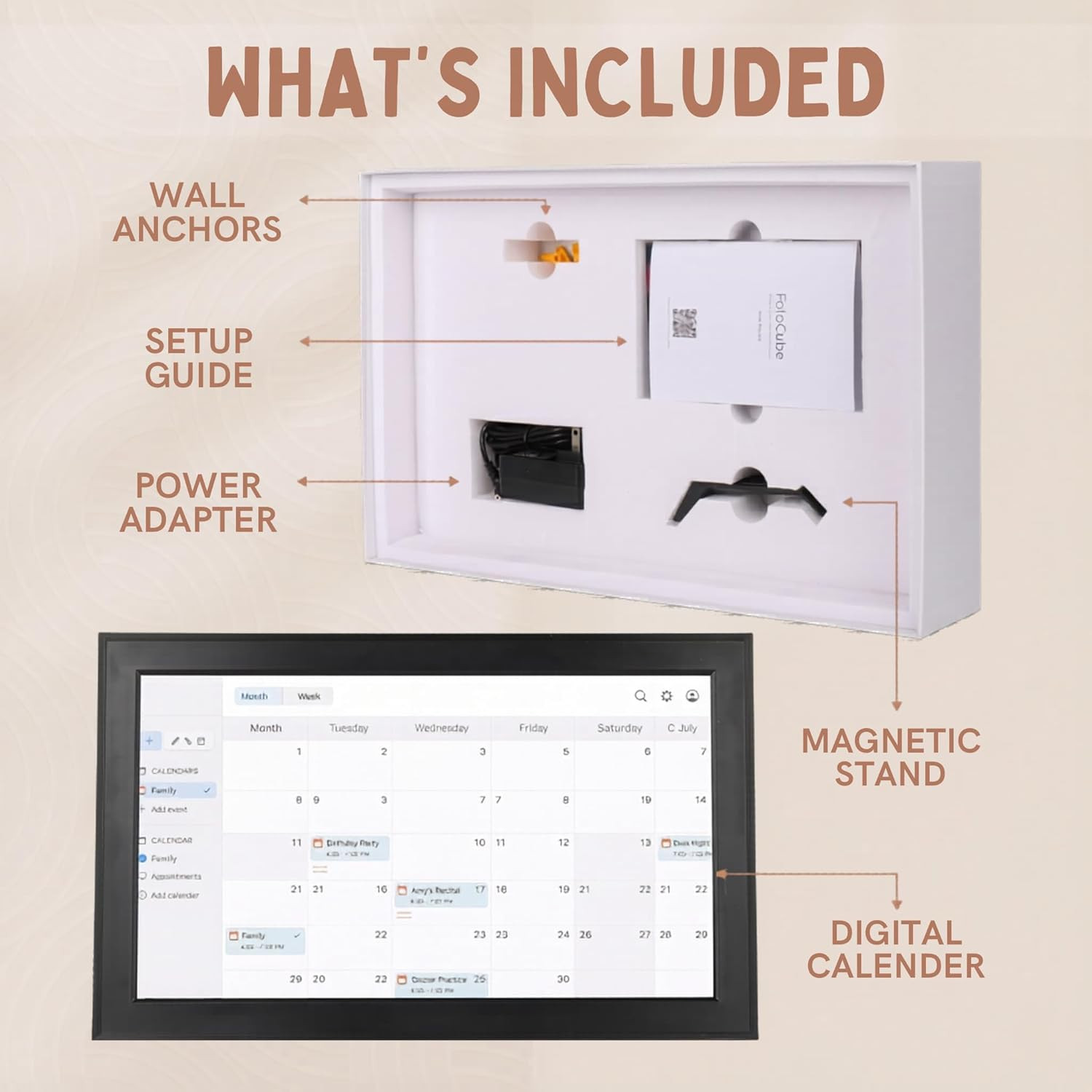 15.6″ Touch Screen Digital Calendar & Family Planner – Wall Mount & Stand