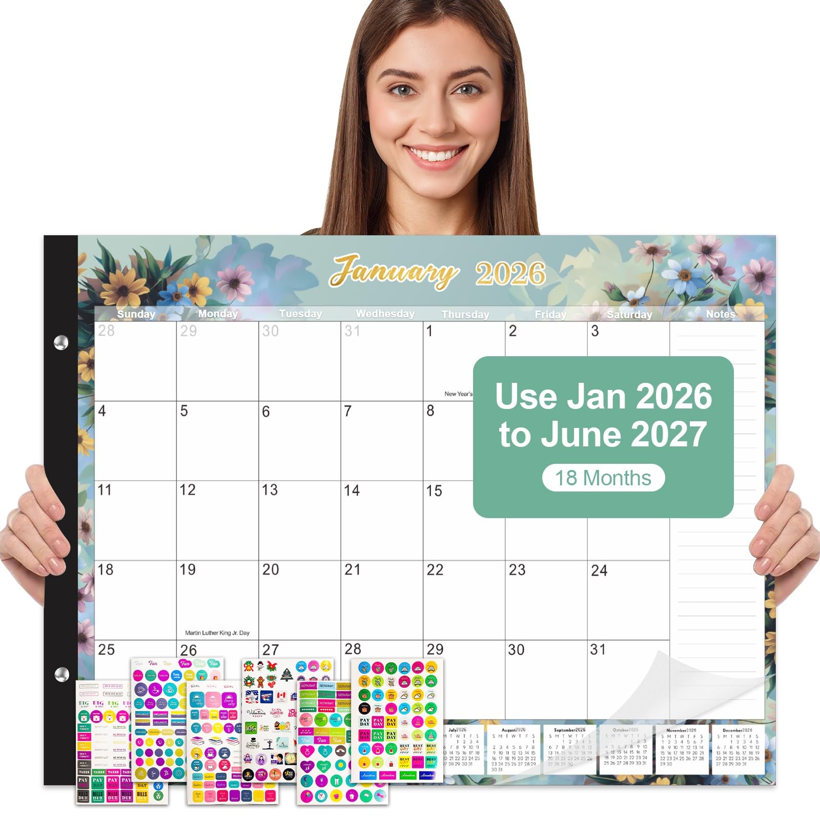 Gannyfer Desk Calendar 2026 – 22″ x 17″(Jan.2026 – June.2027), State Floral
