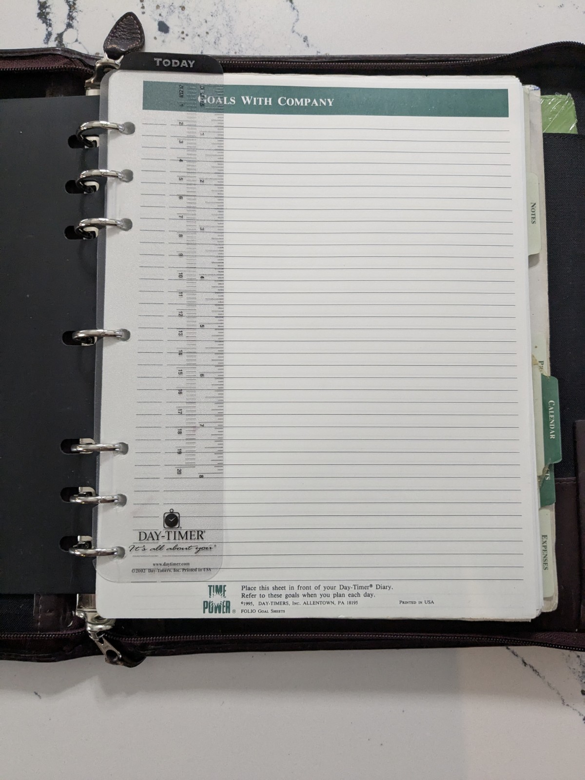 Vintage Day Timer Planner Classic 7-Ring Organizer Zip Brown Leather Folio