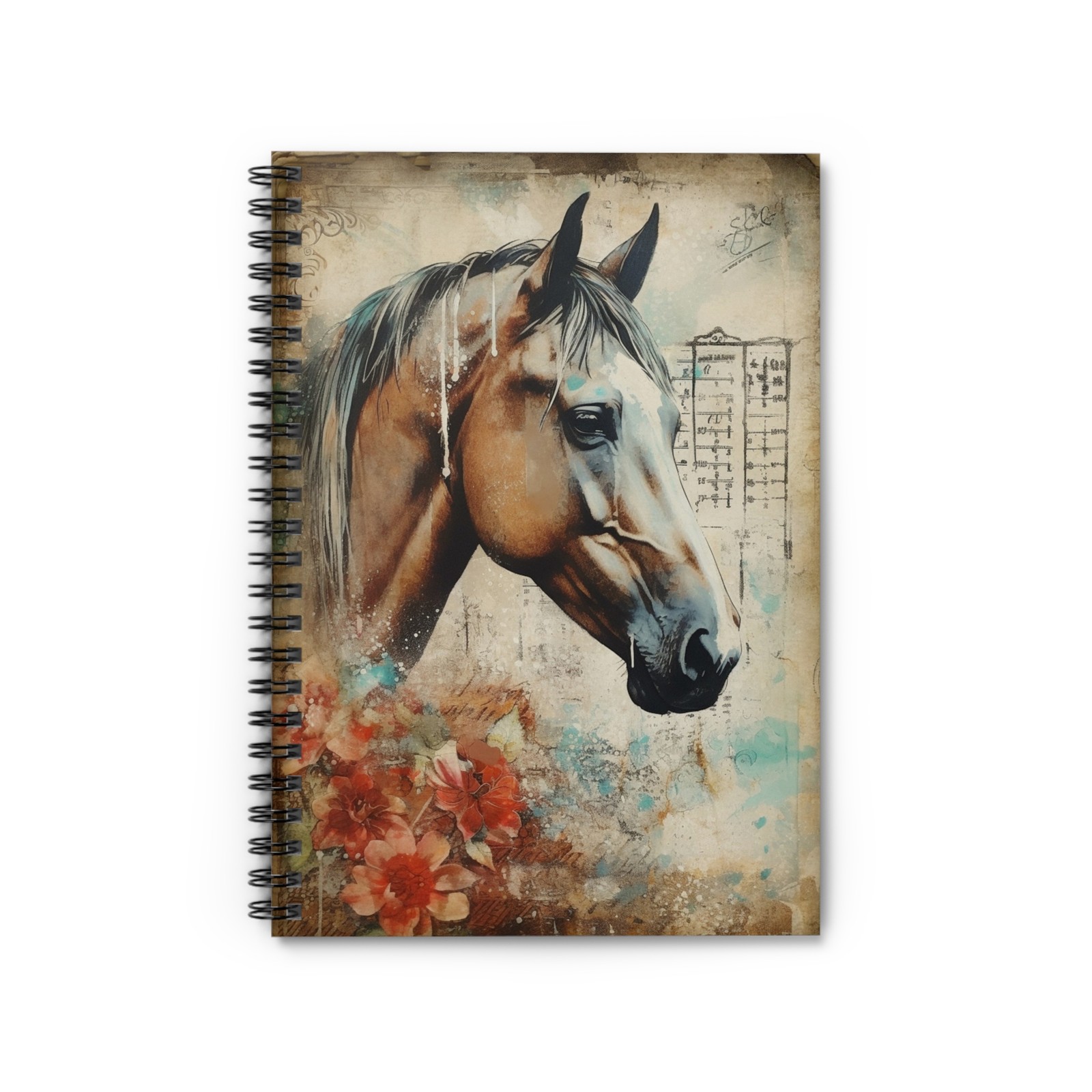 Equestrian Ruled Line Spiral Notebook – Horse Art Journal – Horse Lovers Gift