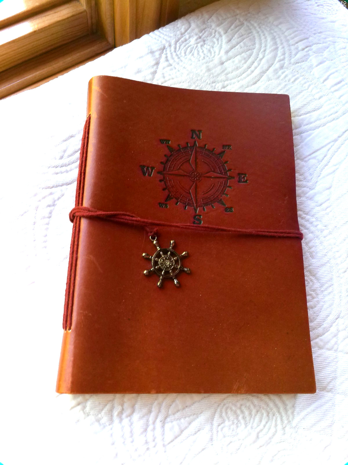 GENUINE LEATHER HANDMADE 144 LINED PAGES INDIA EMBOSSED COMPASS RUSTIC BROWN #1