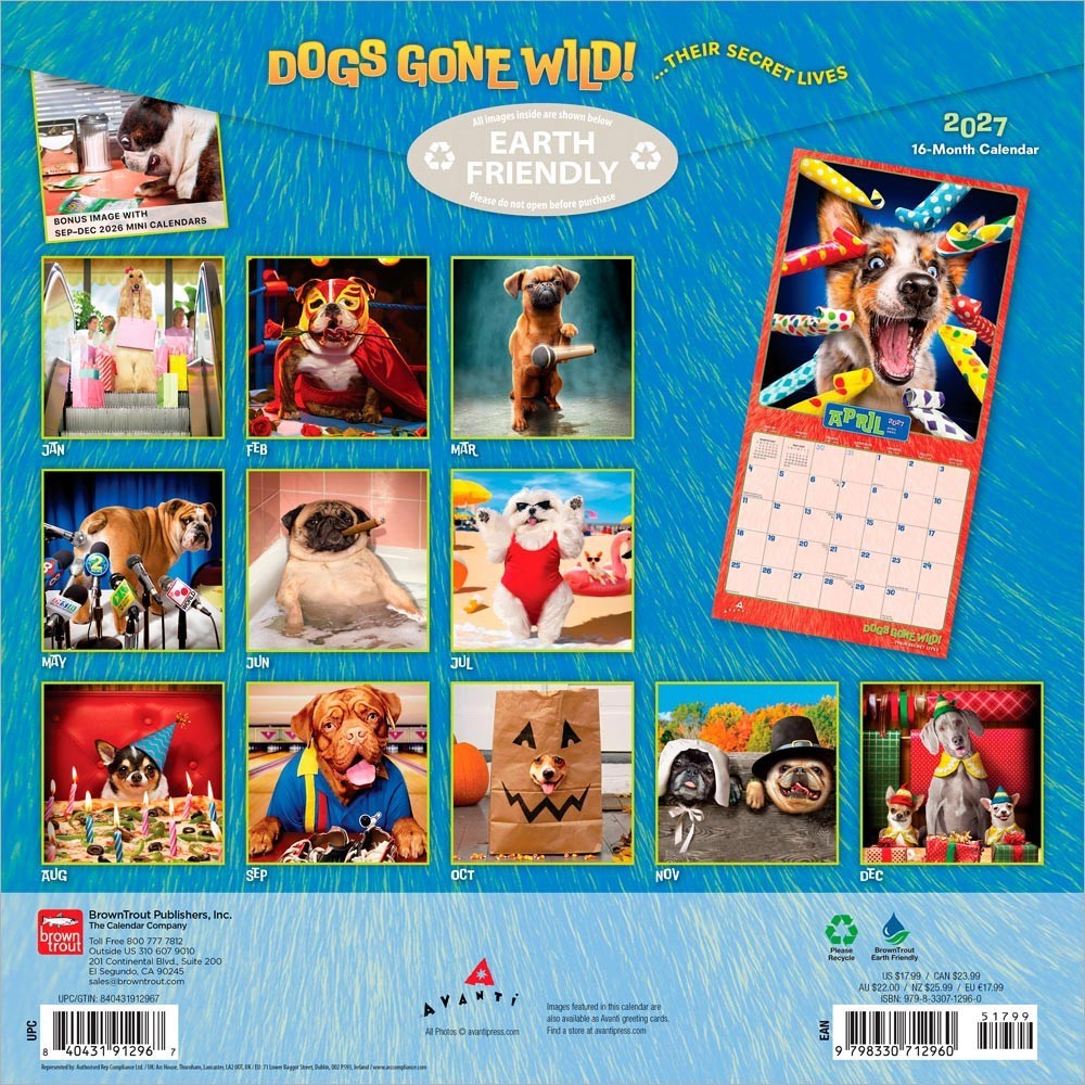 Avanti Dogs Gone Wild OFFICIAL | 2027 12×24″ (Hanging) Square Wall Calendar
